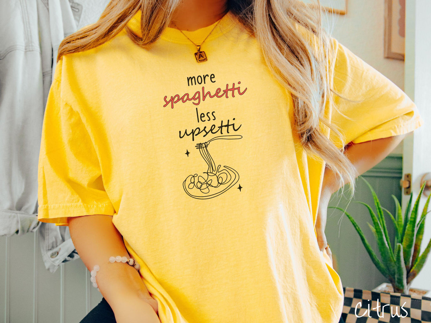 Minimalistic More Spaghetti Less Upsetti Comfort Colors Shirt, Pun Food Tee, Italian Food Gift T-Shirt, Funny Pasta Tee, Punny Tee
