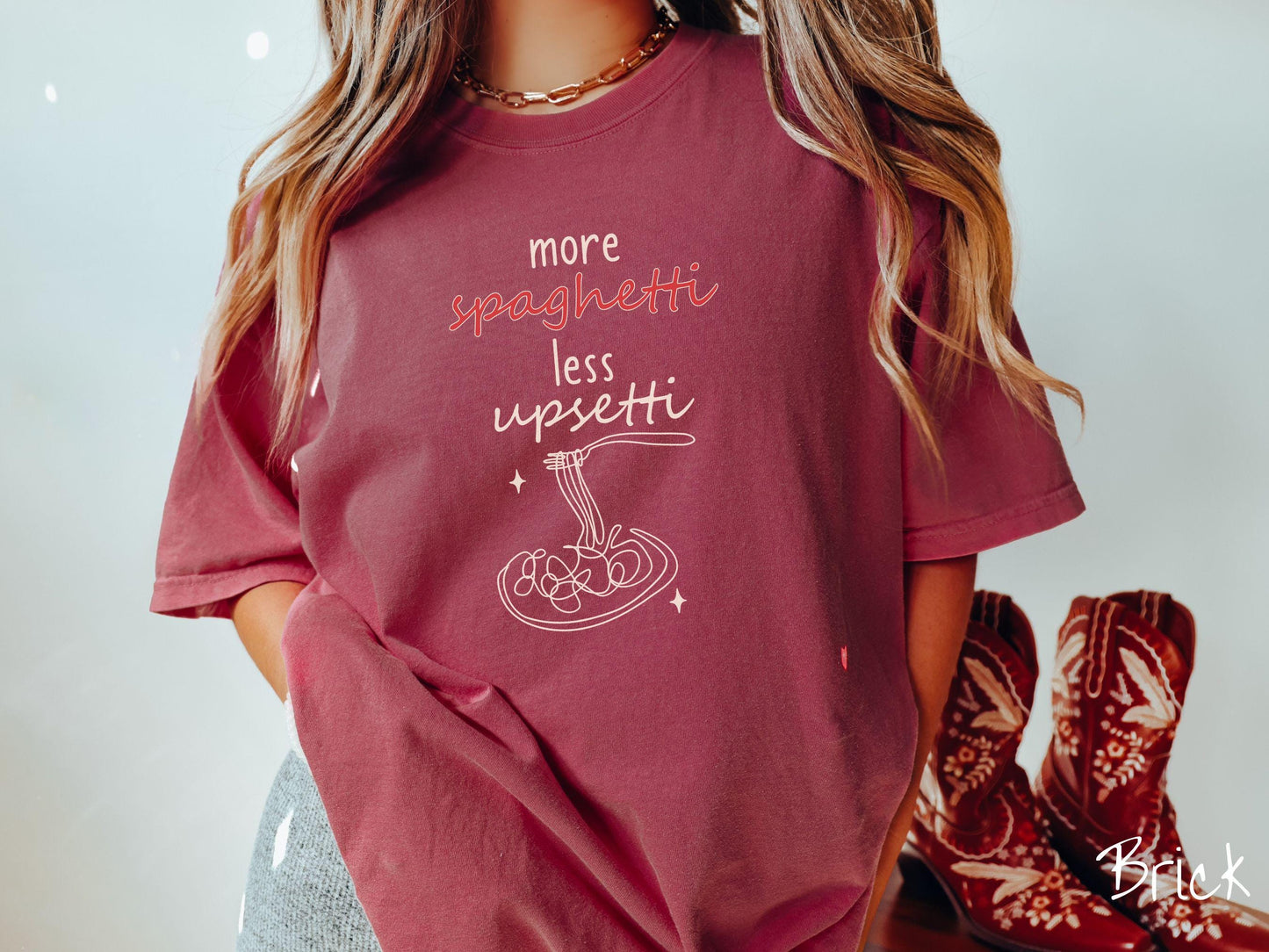 Minimalistic More Spaghetti Less Upsetti Comfort Colors Shirt, Pun Food Tee, Italian Food Gift T-Shirt, Funny Pasta Tee, Punny Tee