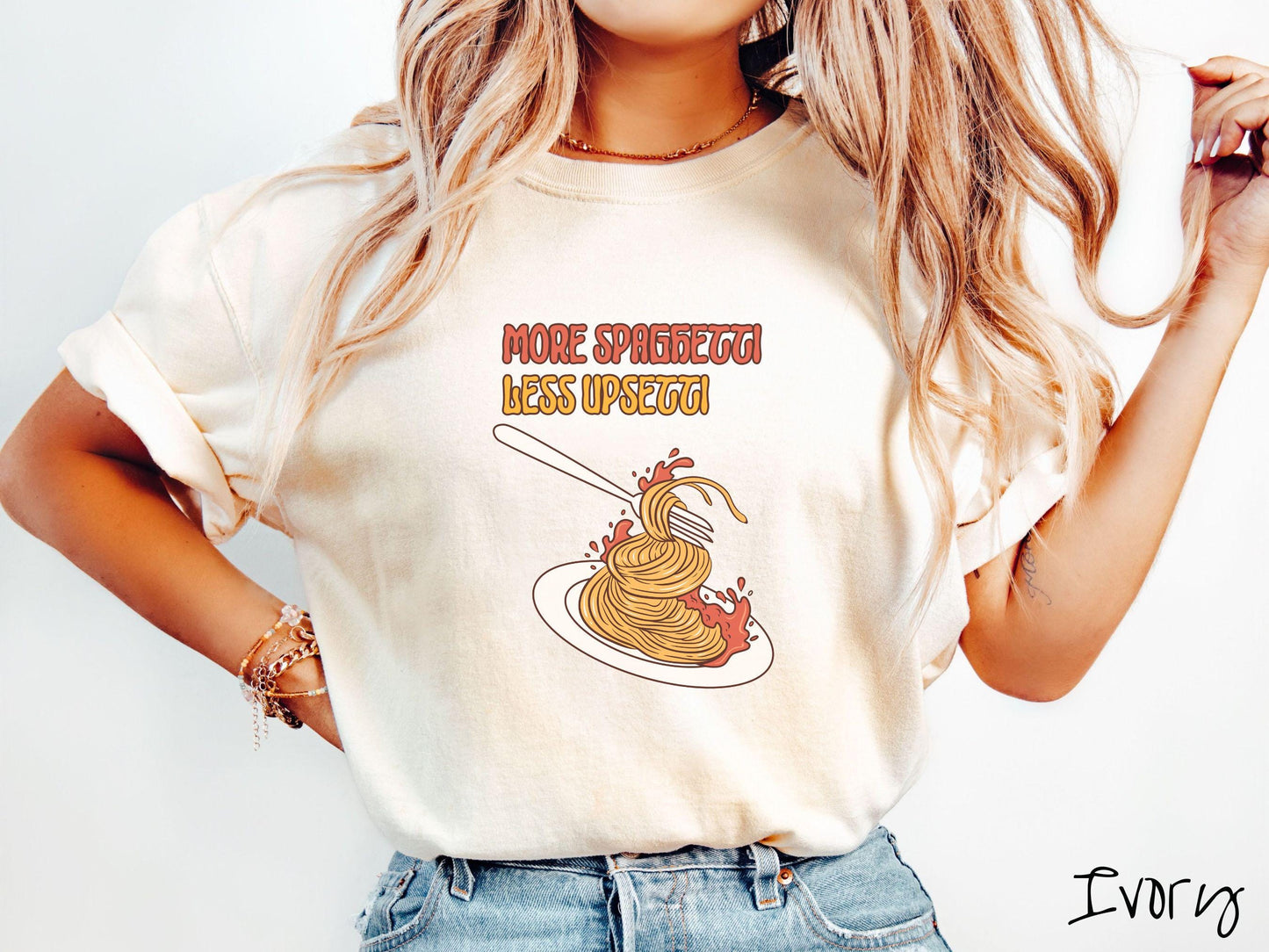 Retro More Spaghetti Less Upsetti Comfort Colors Shirt, Pun Food Tee, Italian Food Gift T-Shirt, Funny Pasta Tee, Punny Tee