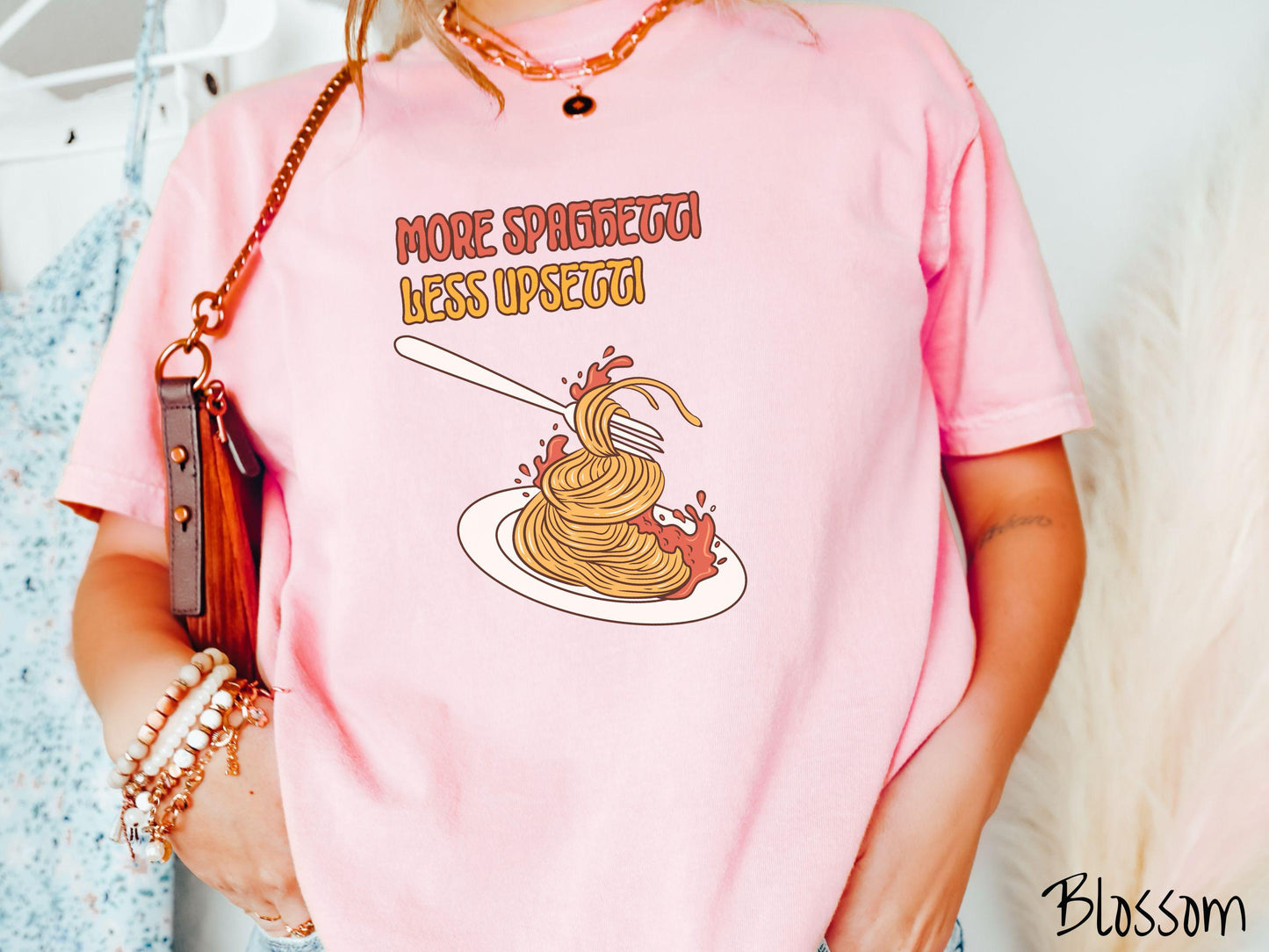 Retro More Spaghetti Less Upsetti Comfort Colors Shirt, Pun Food Tee, Italian Food Gift T-Shirt, Funny Pasta Tee, Punny Tee