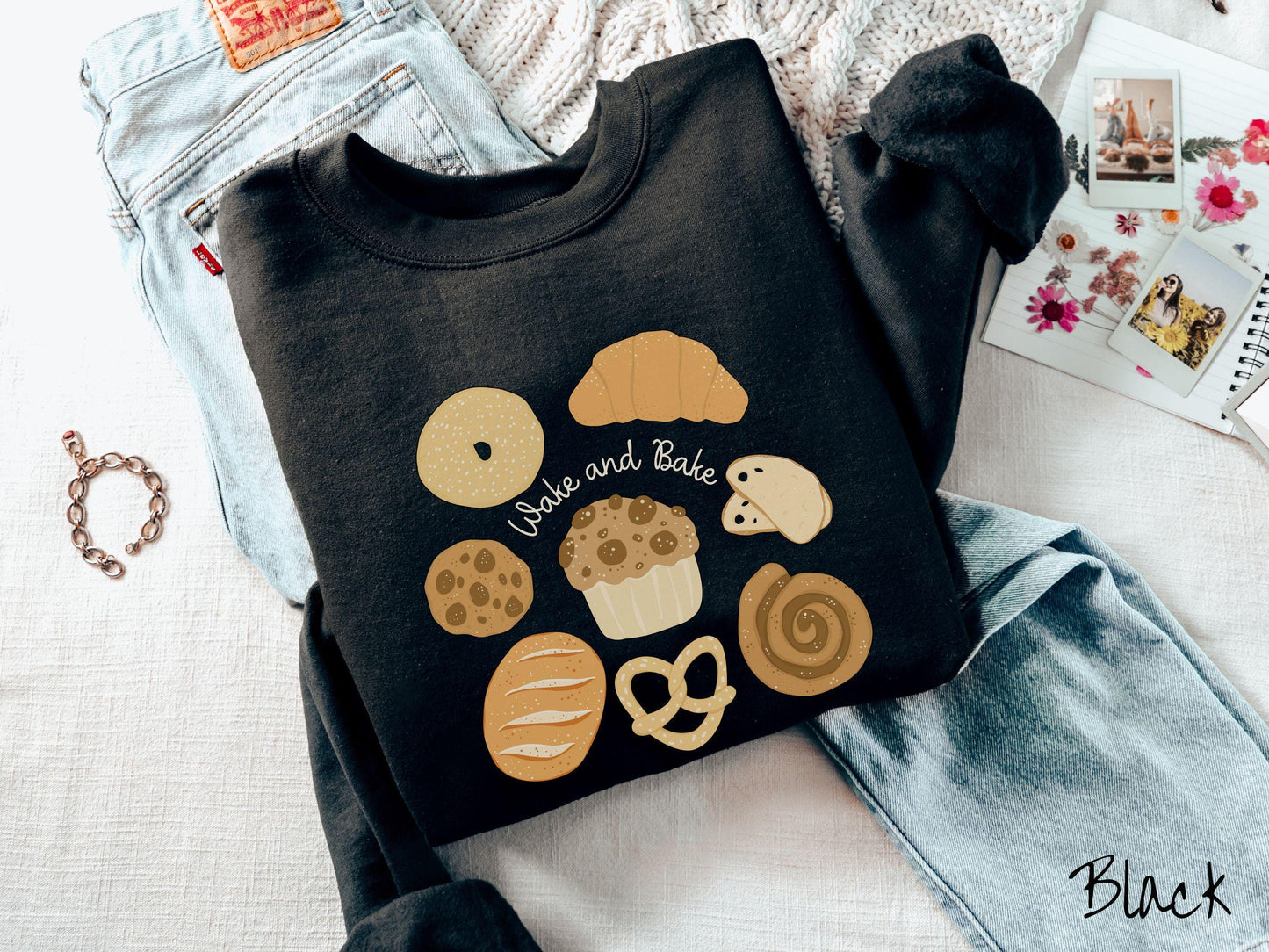 The Wake and Bake Sourdough Grid Sweatshirt, Baked Goods Sweater, Fun Foodie Gift, Baker Pun Shirt, Sourdough Starter, Bread Maker