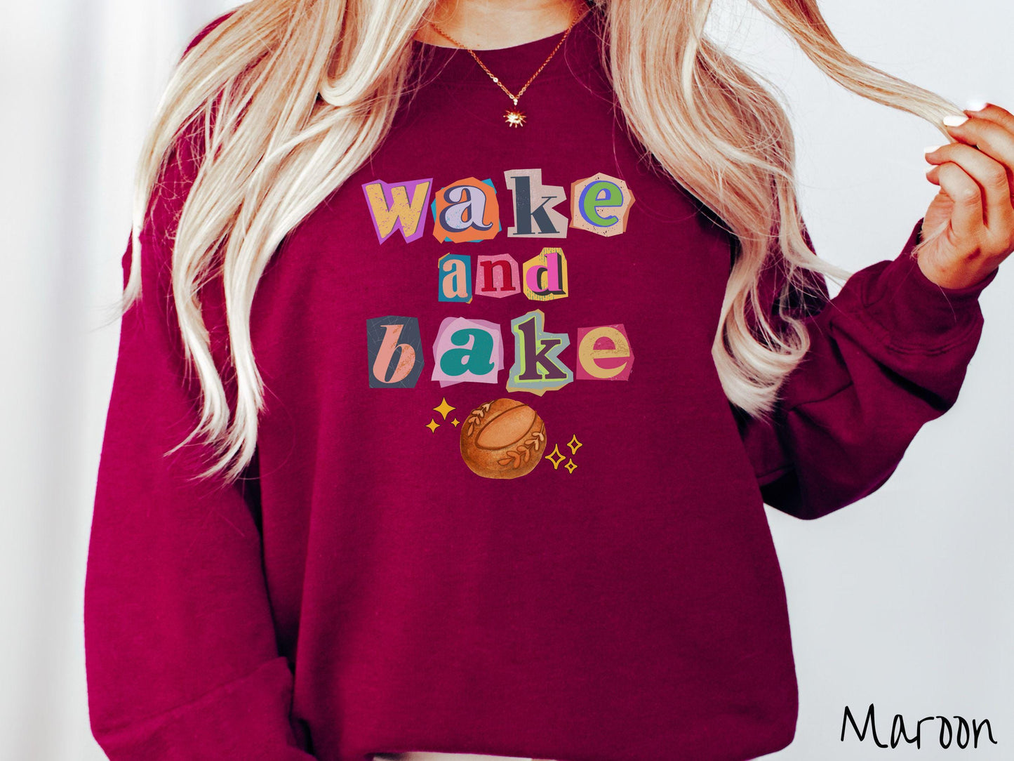 The Wake and Bake Sourdough Scrapbook Letters Sweatshirt, Baked Goods Sweater, Foodie Gift, Pun Shirt, Sourdough Starter, Magazine Cutout