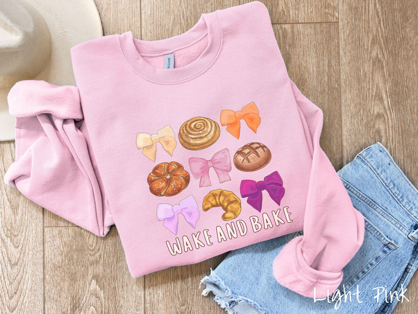 The Coquette Wake and Bake Sourdough Bow Grid Sweatshirt, Baked Goods Sweater, Fun Girly Foodie Gift, Pun Shirt, Sourdough Starter