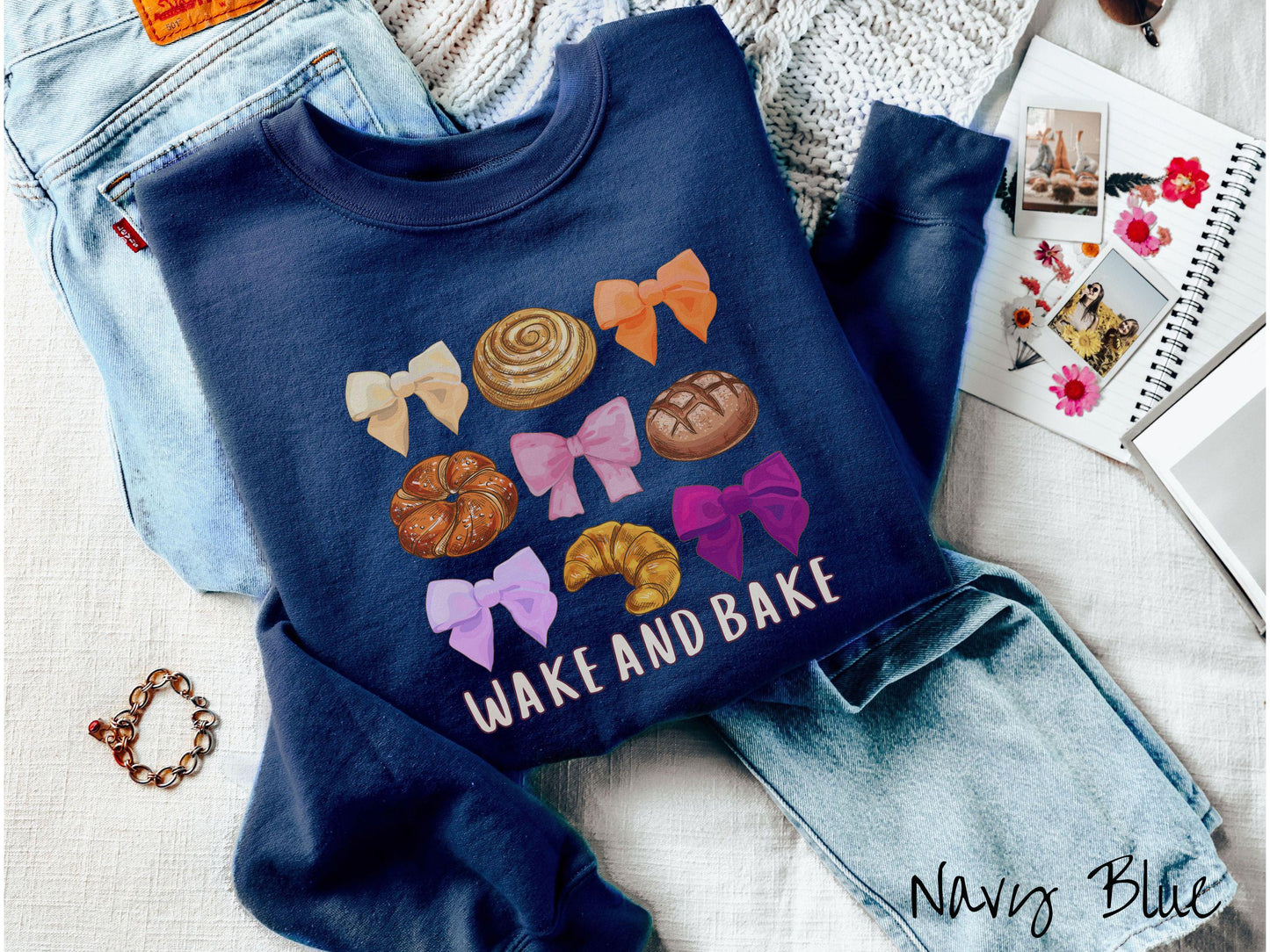 The Coquette Wake and Bake Sourdough Bow Grid Sweatshirt, Baked Goods Sweater, Fun Girly Foodie Gift, Pun Shirt, Sourdough Starter