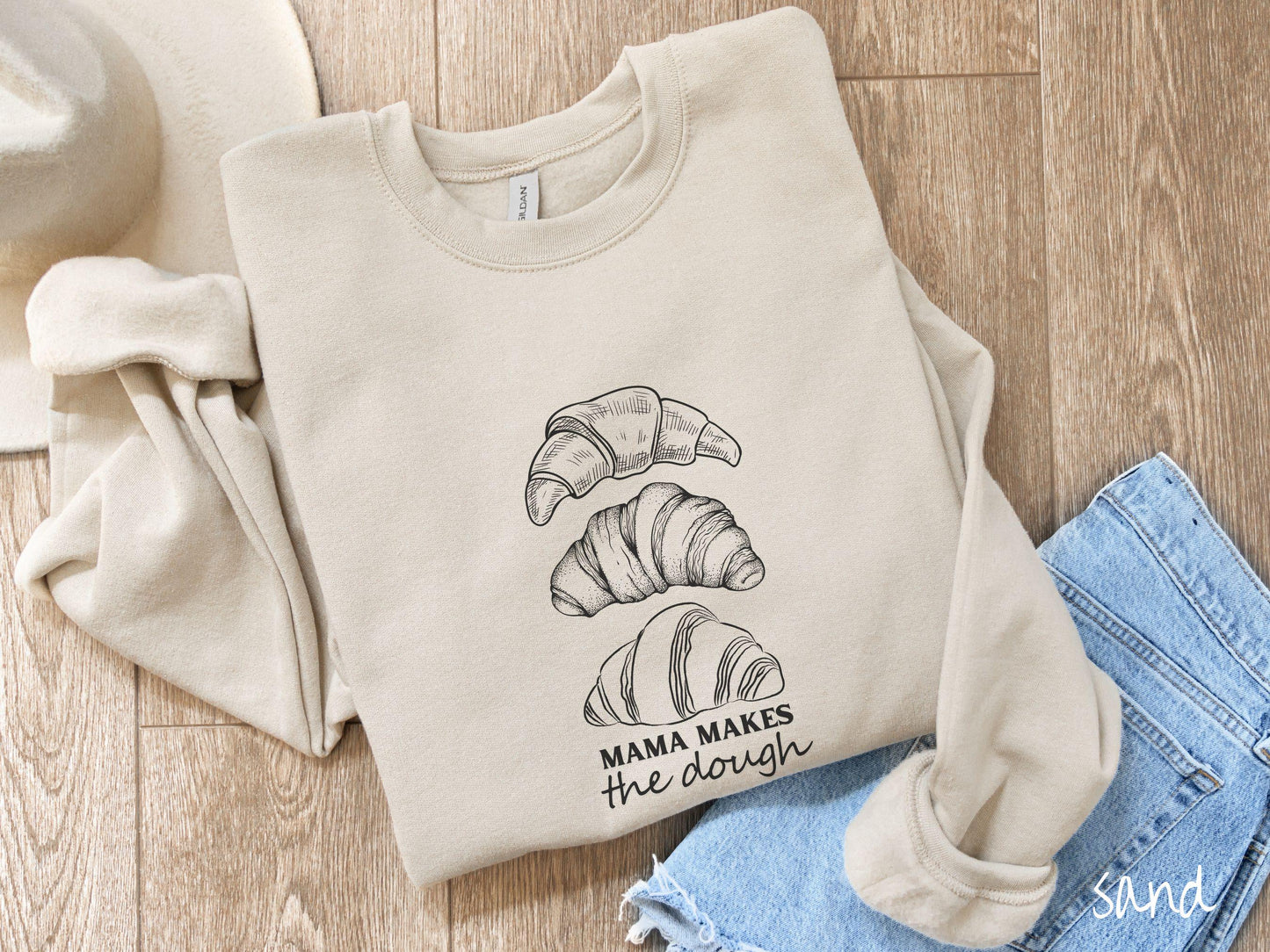 The Mama Makes The Dough Minimalistic Sweatshirt, Baked Goods Sweater, Fun Croissant Foodie Gift, Pun Shirt, Sourdough Starter
