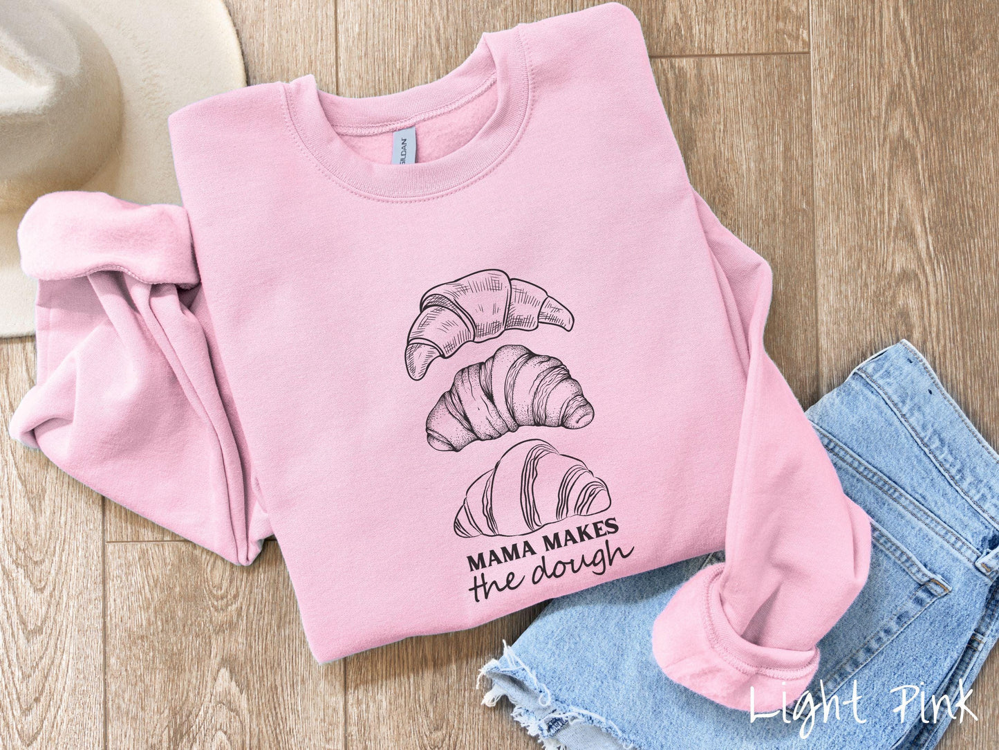 The Mama Makes The Dough Minimalistic Sweatshirt, Baked Goods Sweater, Fun Croissant Foodie Gift, Pun Shirt, Sourdough Starter