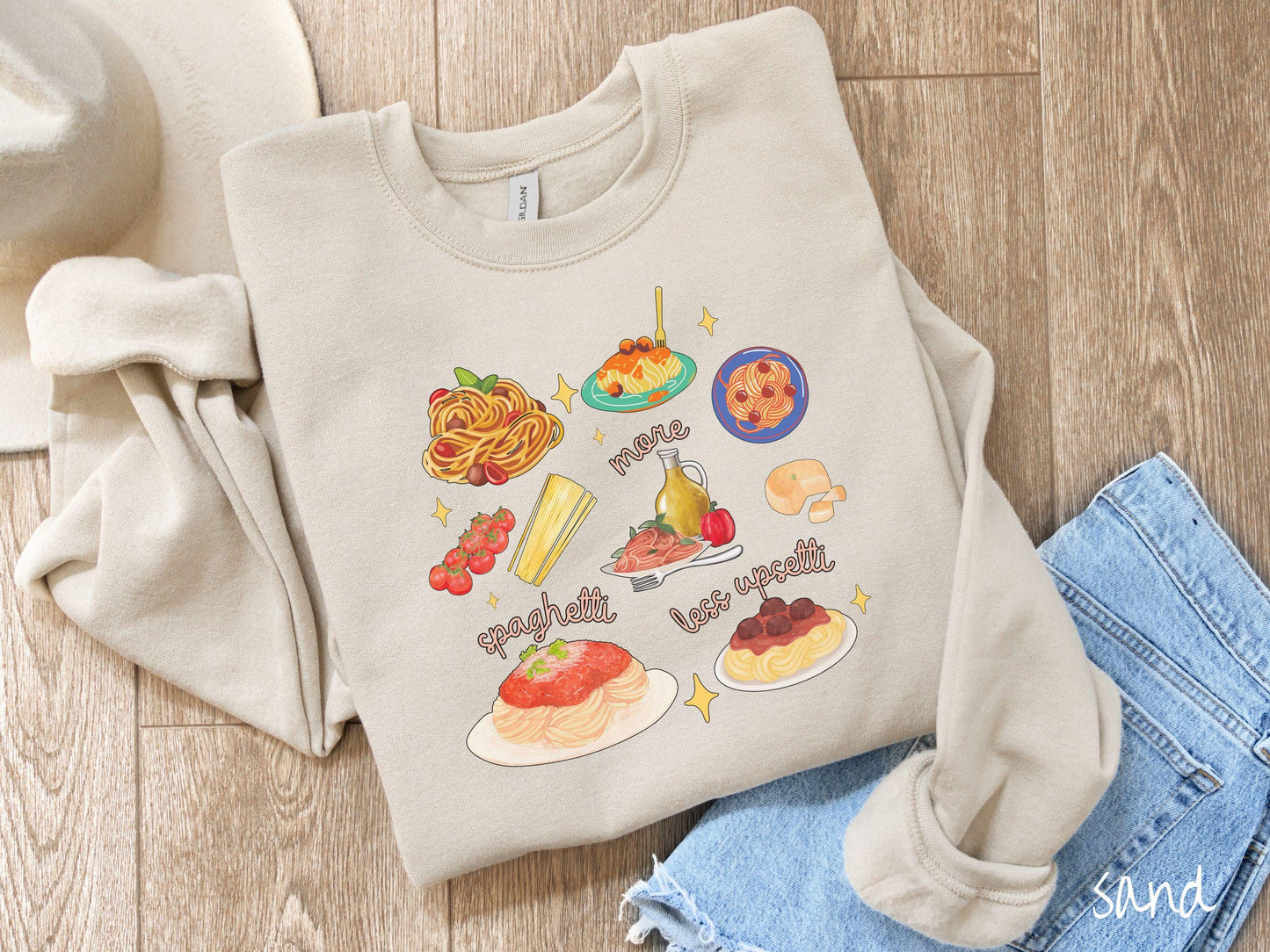 The More Spaghetti Less Upsetti Food Grid Sweatshirt, Carbohydrates Sweater, Italian Food Shirt, Funny Pasta Pun Sweatshirt, Foodie Gift