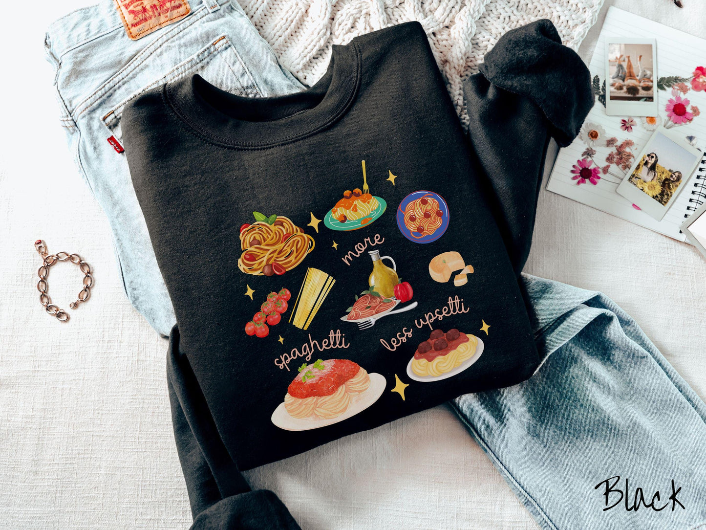 The More Spaghetti Less Upsetti Food Grid Sweatshirt, Carbohydrates Sweater, Italian Food Shirt, Funny Pasta Pun Sweatshirt, Foodie Gift