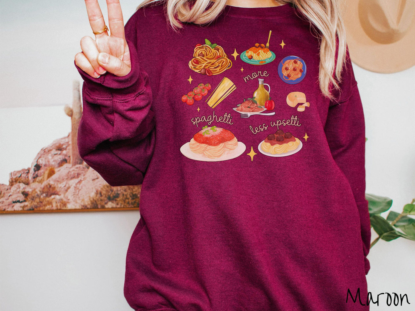 The More Spaghetti Less Upsetti Food Grid Sweatshirt, Carbohydrates Sweater, Italian Food Shirt, Funny Pasta Pun Sweatshirt, Foodie Gift