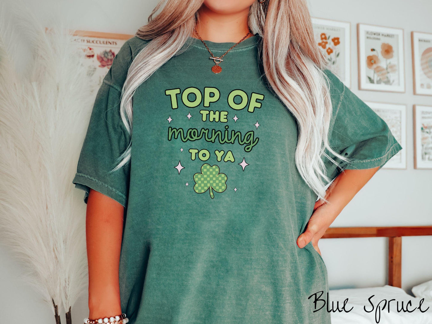 Top of the Morning to Ya Comfort Colors Shirt, St Patty's Day Festive Tee, Shamrock Shirt, Checkered Shamrock, Retro Saint Patrick's Day