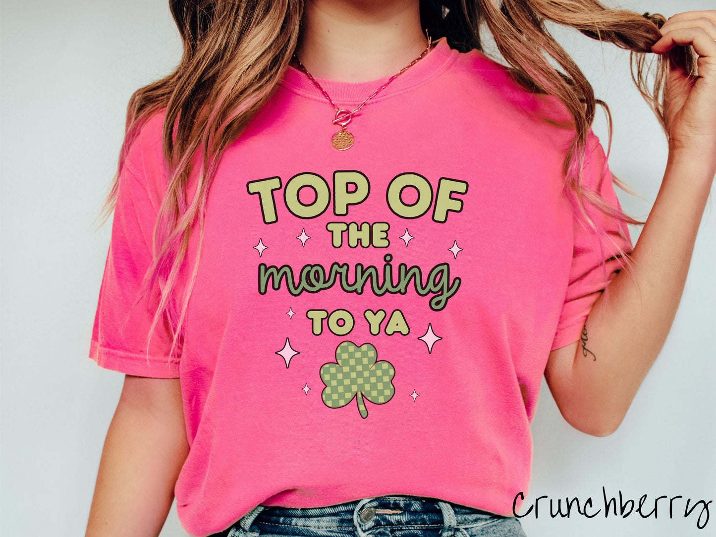 Top of the Morning to Ya Comfort Colors Shirt, St Patty's Day Festive Tee, Shamrock Shirt, Checkered Shamrock, Retro Saint Patrick's Day