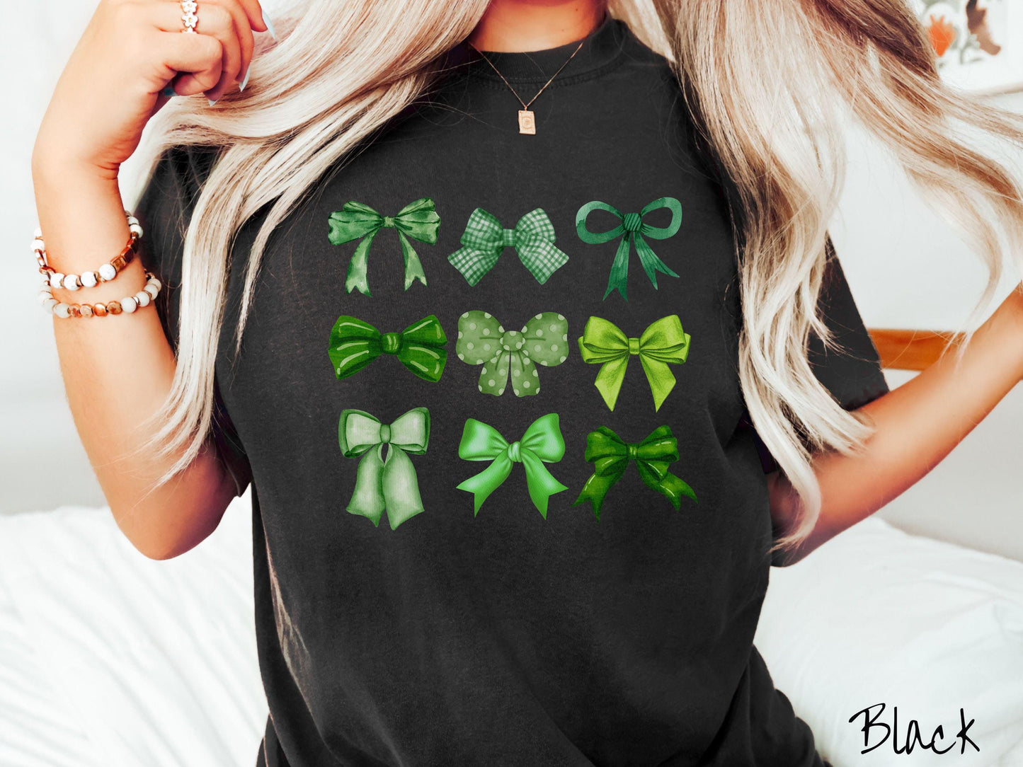 St Patrick's Day Bows Comfort Colors Shirt, Coquette Bow Tee, Spring St Patty's Tshirt, Preppy St Patrick's Day Shirt, Sweet Green Tee