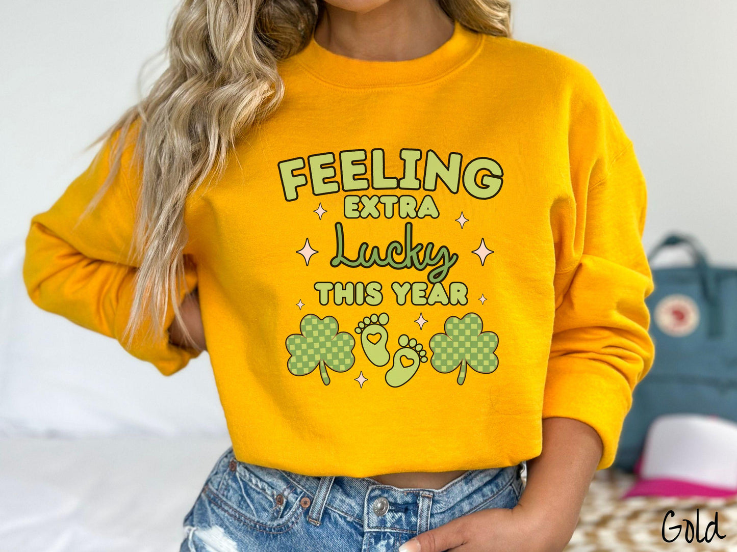 Feeling Extra Lucky This Year Pregnancy Announcement St Patrick's Day Sweatshirt, Shamrock Green Sweater, Baby Announcement Tee, New Mom