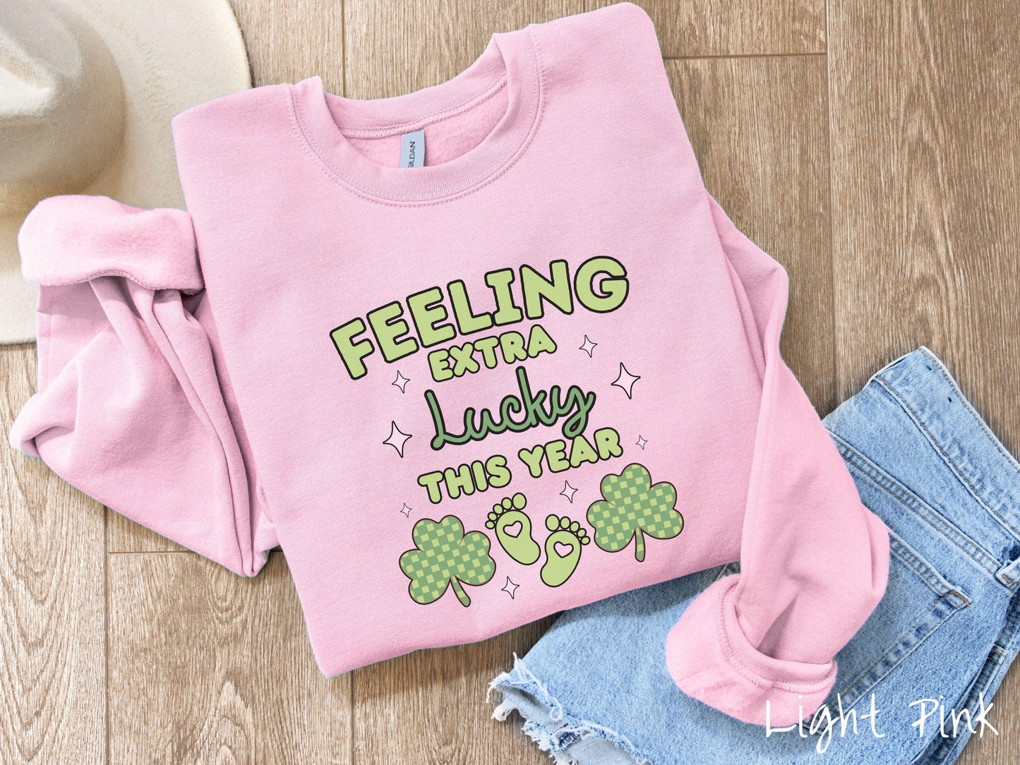 Feeling Extra Lucky This Year Pregnancy Announcement St Patrick's Day Sweatshirt, Shamrock Green Sweater, Baby Announcement Tee, New Mom
