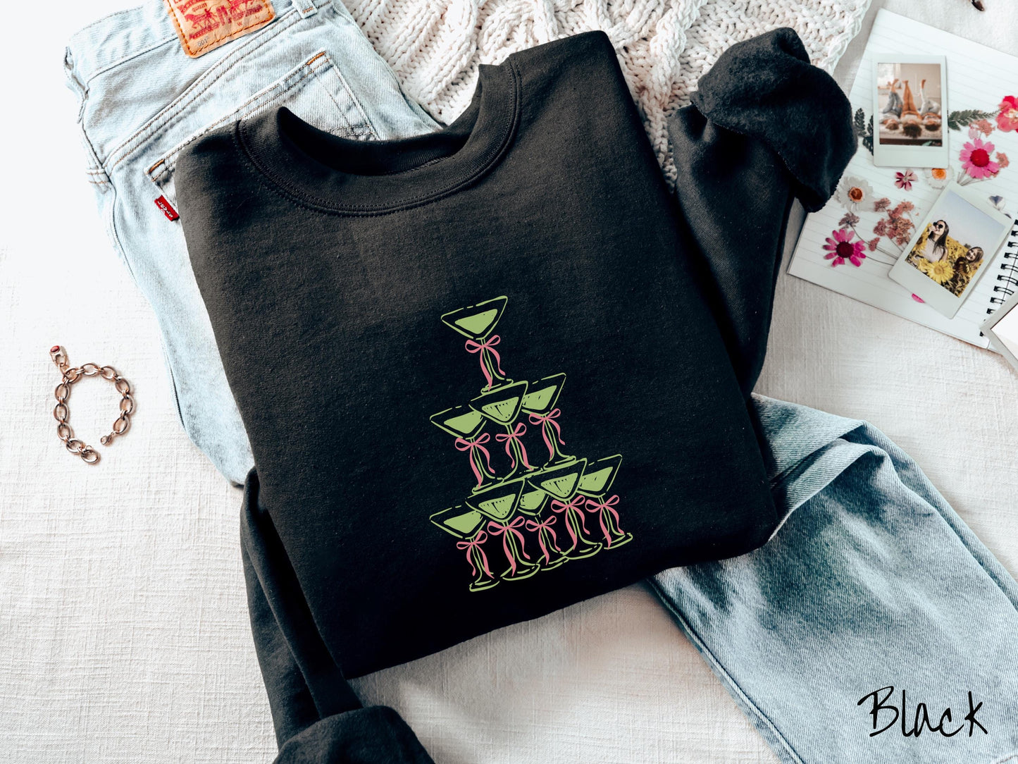 St Patrick's Day Espresso Martini Tower Sweatshirt, Girly Coquette Bows and Ribbons, Sweater for St Patty's Day, Day Drinking