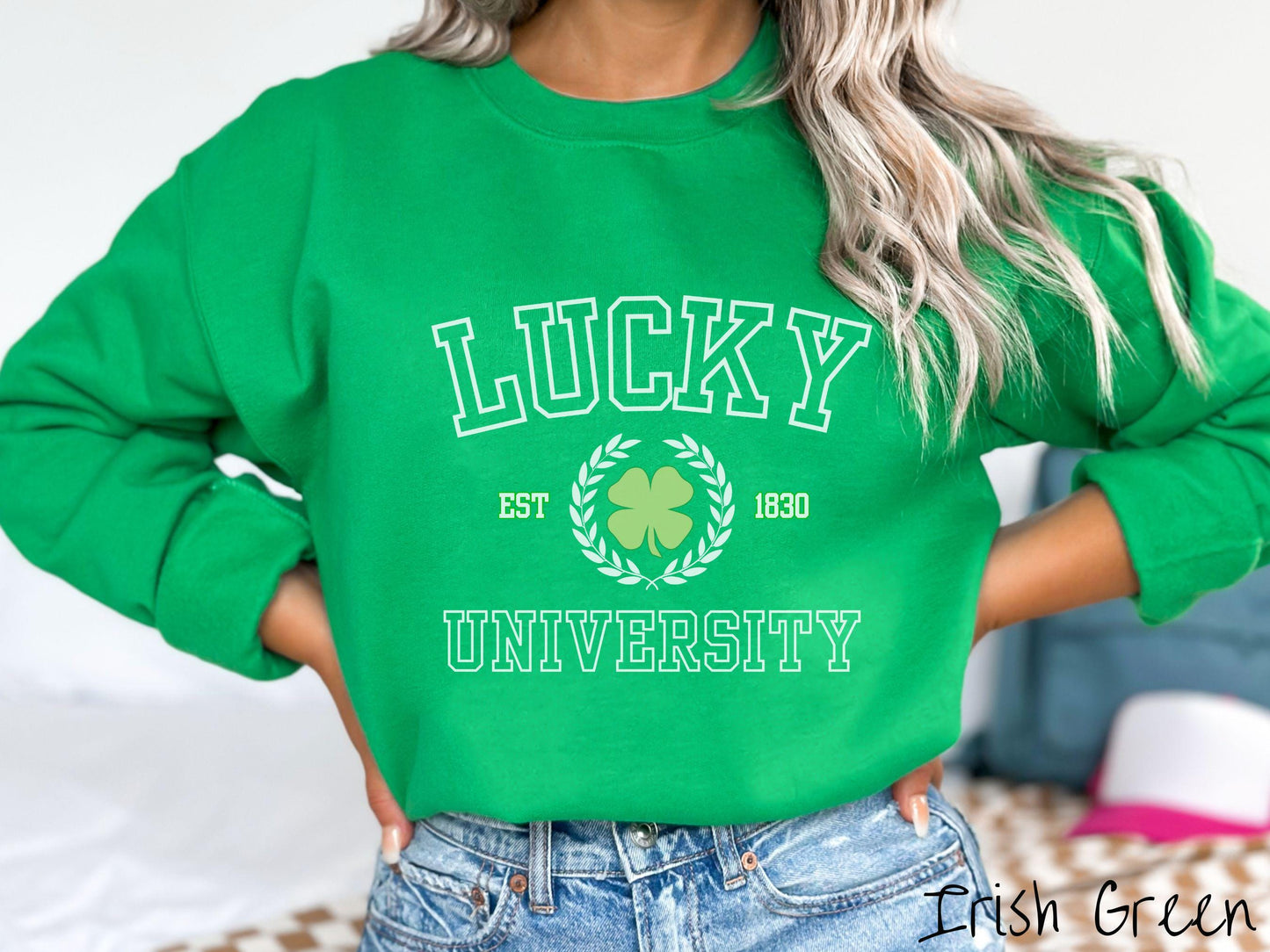 Lucky University St Patrick's Day Sweatshirt, Varsity Style St Patty's Sweater, College St Patrick's Day Shirt, Shamrock Sweater Academic