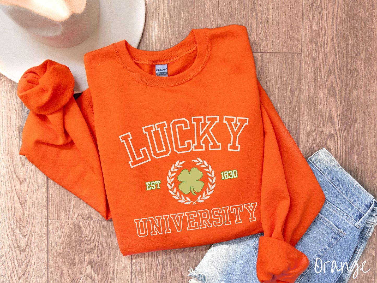 Lucky University St Patrick's Day Sweatshirt, Varsity Style St Patty's Sweater, College St Patrick's Day Shirt, Shamrock Sweater Academic