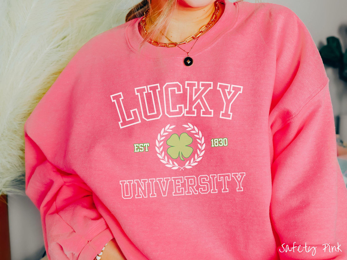 Lucky University St Patrick's Day Sweatshirt, Varsity Style St Patty's Sweater, College St Patrick's Day Shirt, Shamrock Sweater Academic