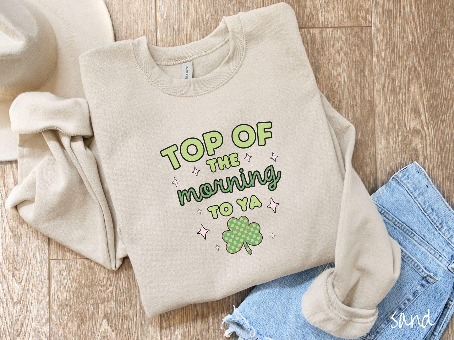 Top of the Morning to Ya St Patrick's Day Sweatshirt, Shamrock Green Sweater, Retro St Patty's Day Shirt, Girly Colorful St Patrick's Day