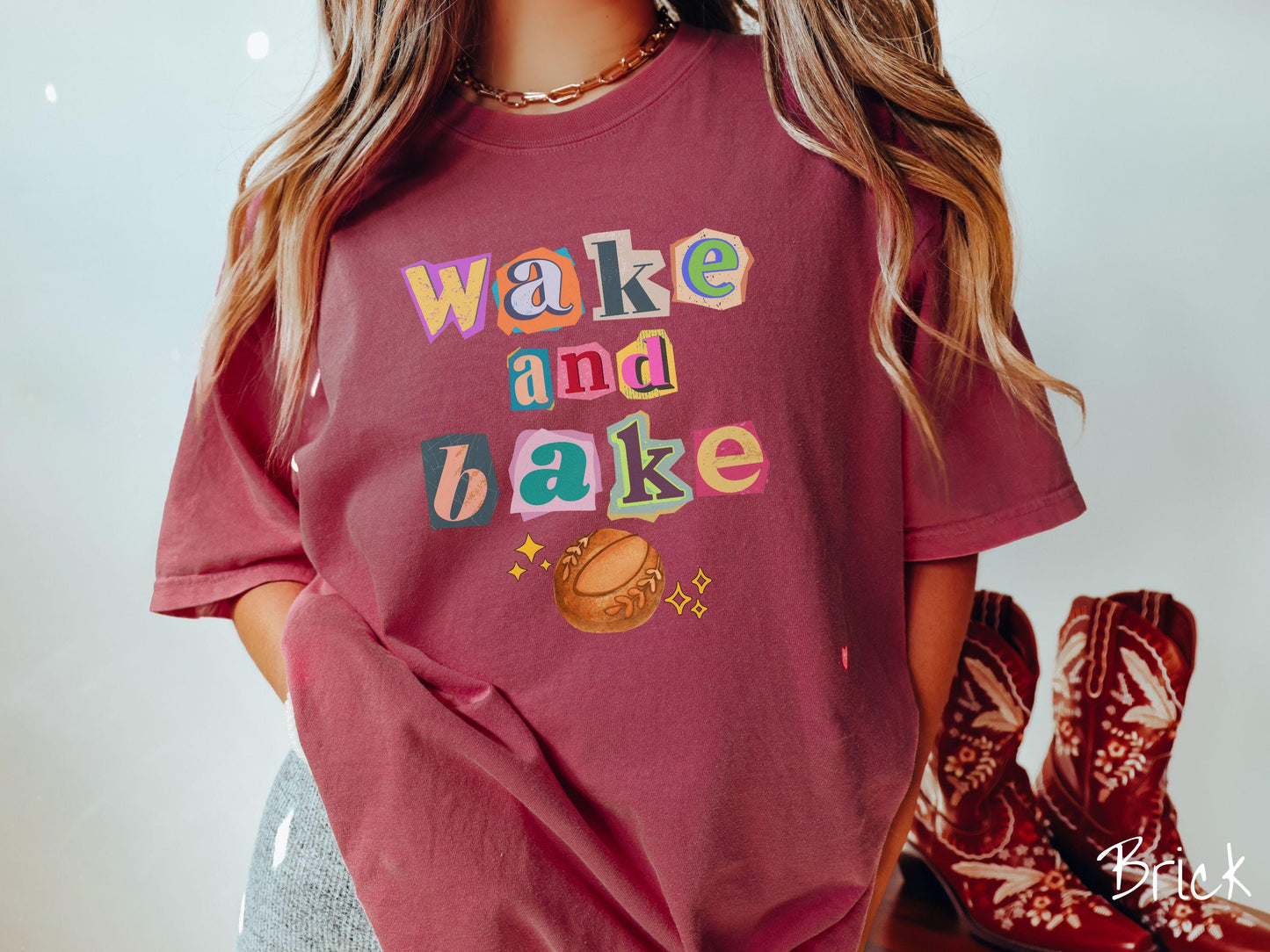 Scrapbook Style Wake and Bake Sourdough Comfort Colors Shirt, Pun Sourdough Tee, Bread Maker Gift T-Shirt, Funny Baking Tee, Homesteading