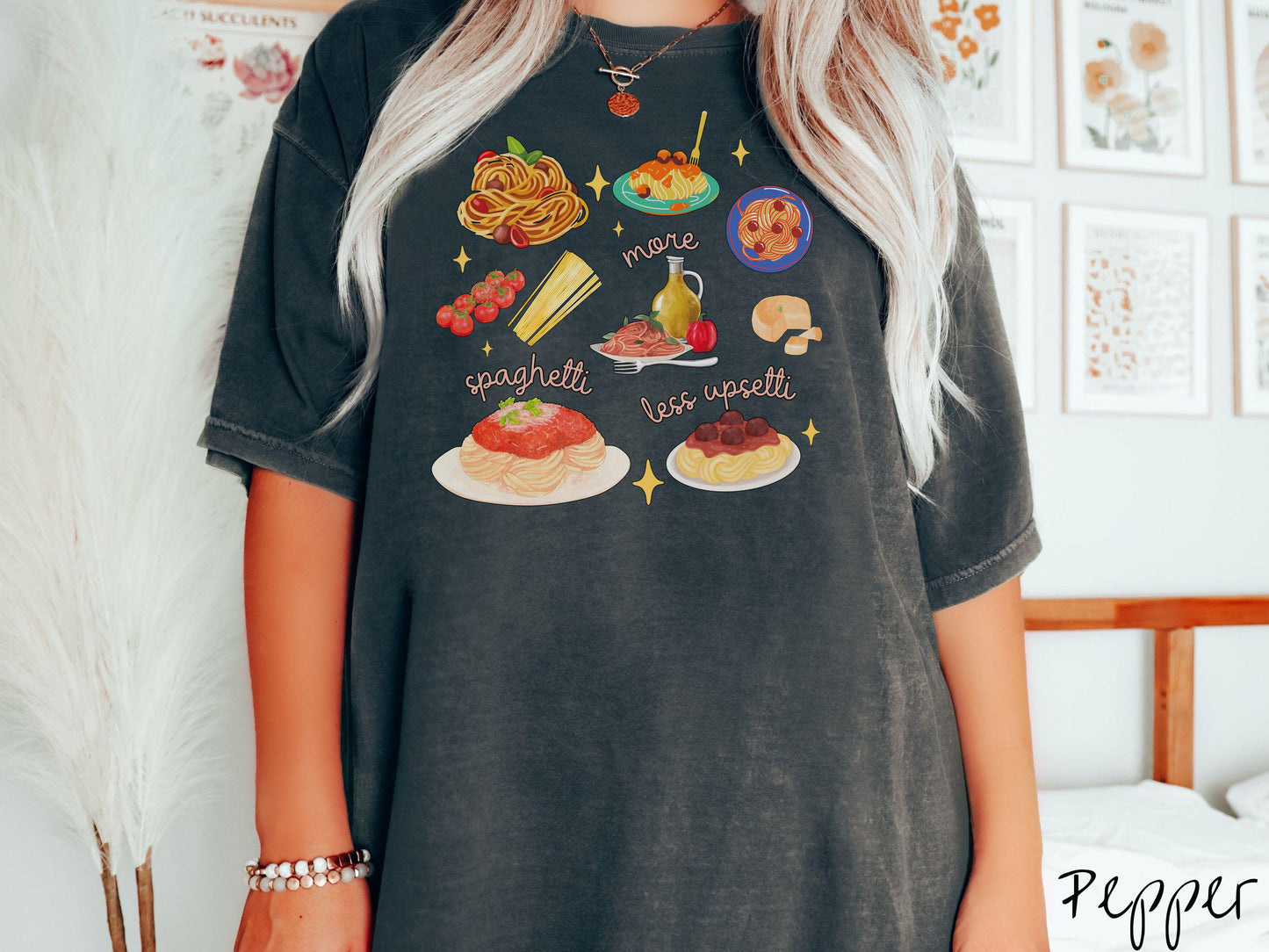 More Spaghetti Less Upsetti Grid Style Comfort Colors Shirt, Pun Foodie Tee, Pasta Lover Gift T-Shirt, Funny Italian Shirt, Carbs