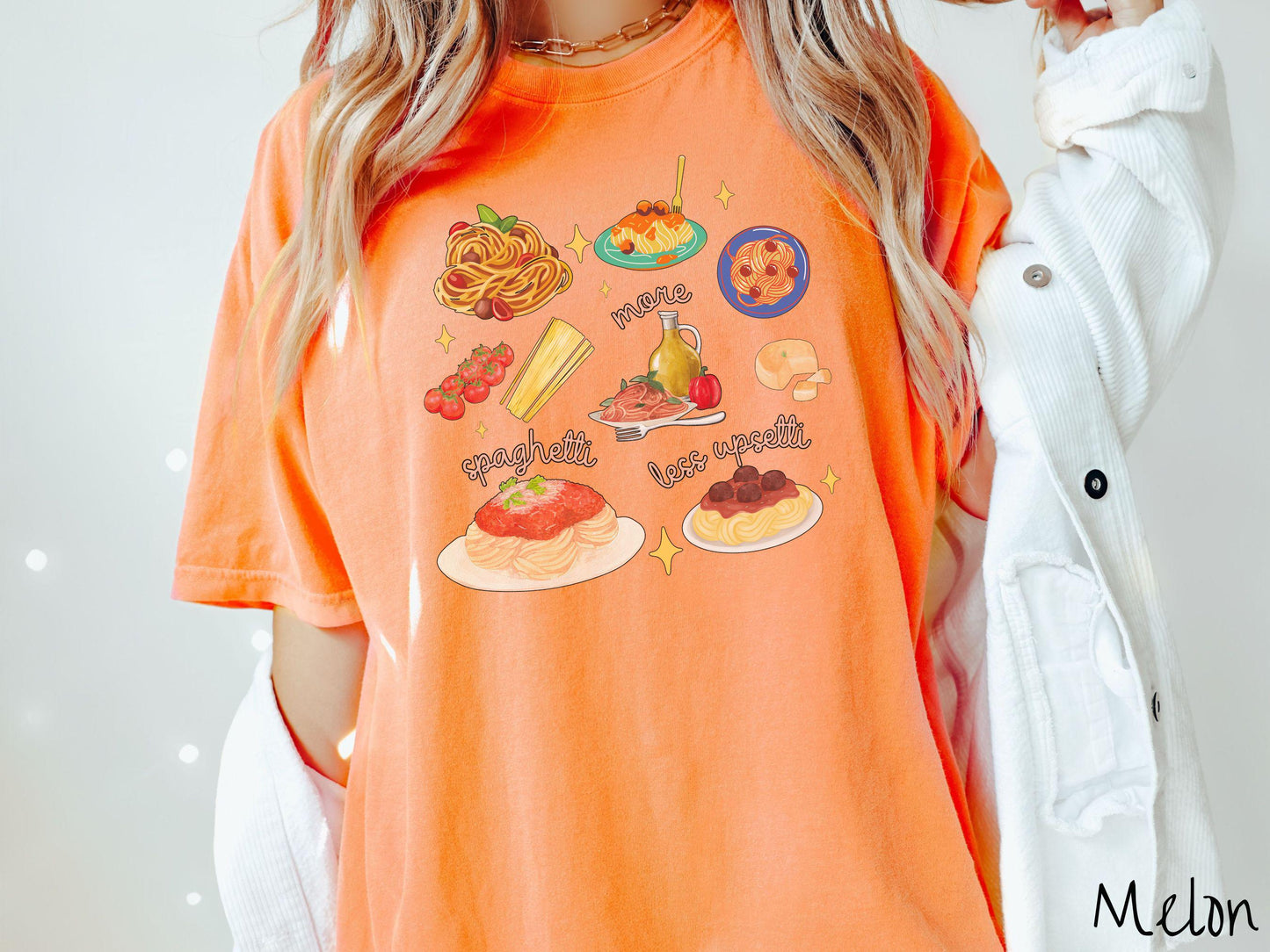 More Spaghetti Less Upsetti Grid Style Comfort Colors Shirt, Pun Foodie Tee, Pasta Lover Gift T-Shirt, Funny Italian Shirt, Carbs