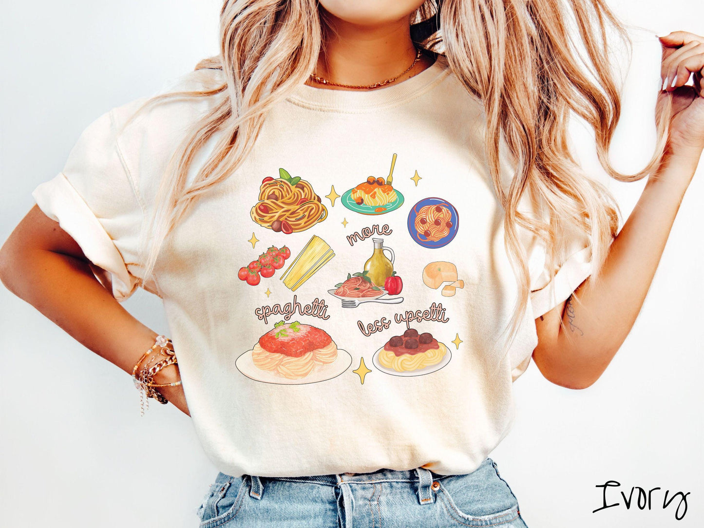 More Spaghetti Less Upsetti Grid Style Comfort Colors Shirt, Pun Foodie Tee, Pasta Lover Gift T-Shirt, Funny Italian Shirt, Carbs