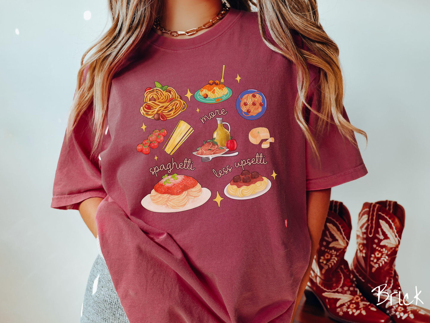 More Spaghetti Less Upsetti Grid Style Comfort Colors Shirt, Pun Foodie Tee, Pasta Lover Gift T-Shirt, Funny Italian Shirt, Carbs