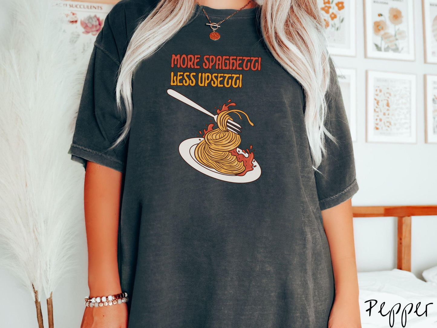 Retro More Spaghetti Less Upsetti Comfort Colors Shirt, Pun Food Tee, Italian Food Gift T-Shirt, Funny Pasta Tee, Punny Tee