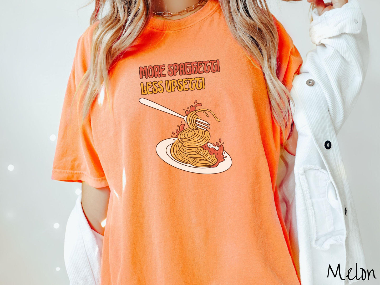 Retro More Spaghetti Less Upsetti Comfort Colors Shirt, Pun Food Tee, Italian Food Gift T-Shirt, Funny Pasta Tee, Punny Tee