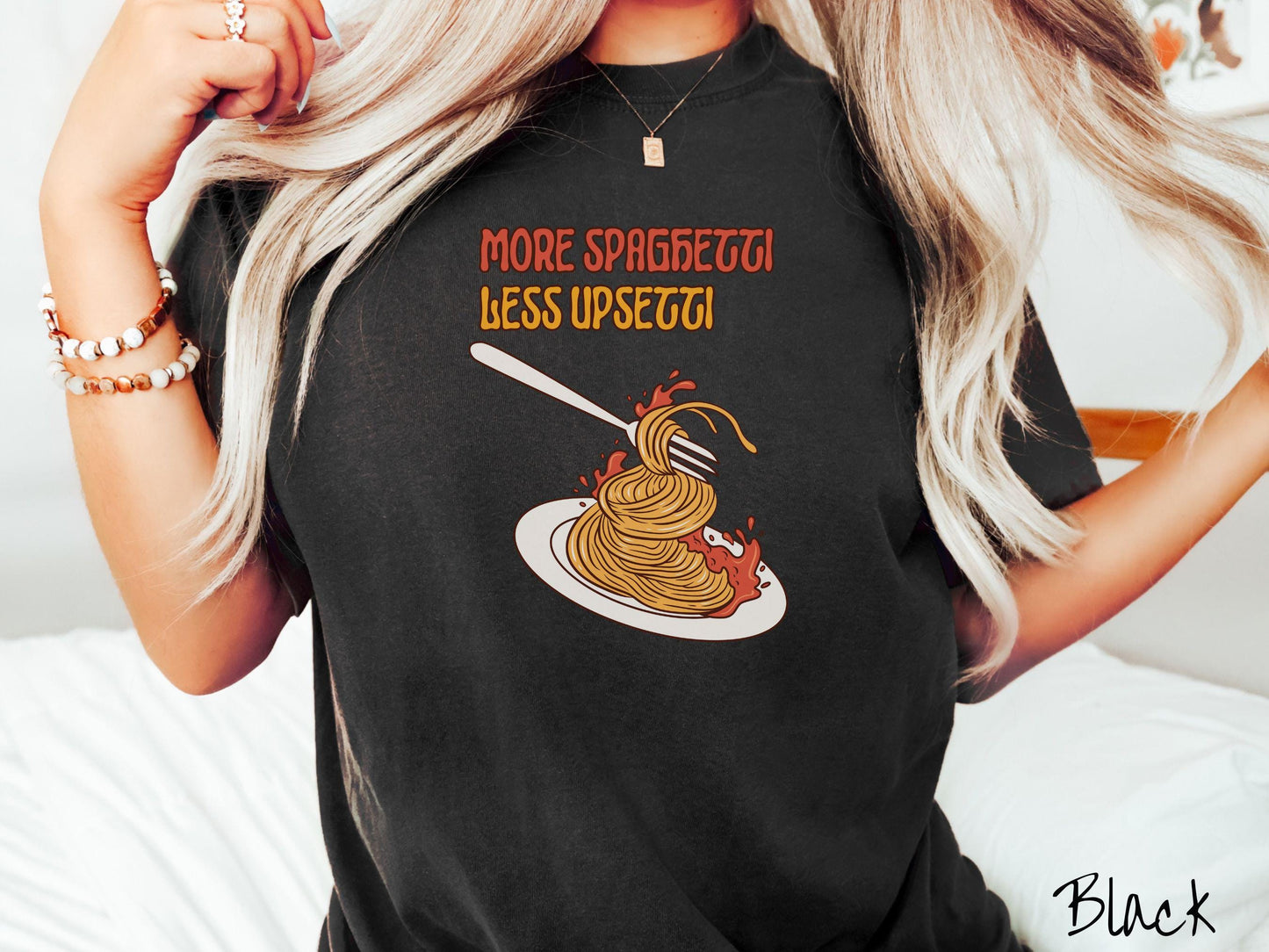 Retro More Spaghetti Less Upsetti Comfort Colors Shirt, Pun Food Tee, Italian Food Gift T-Shirt, Funny Pasta Tee, Punny Tee