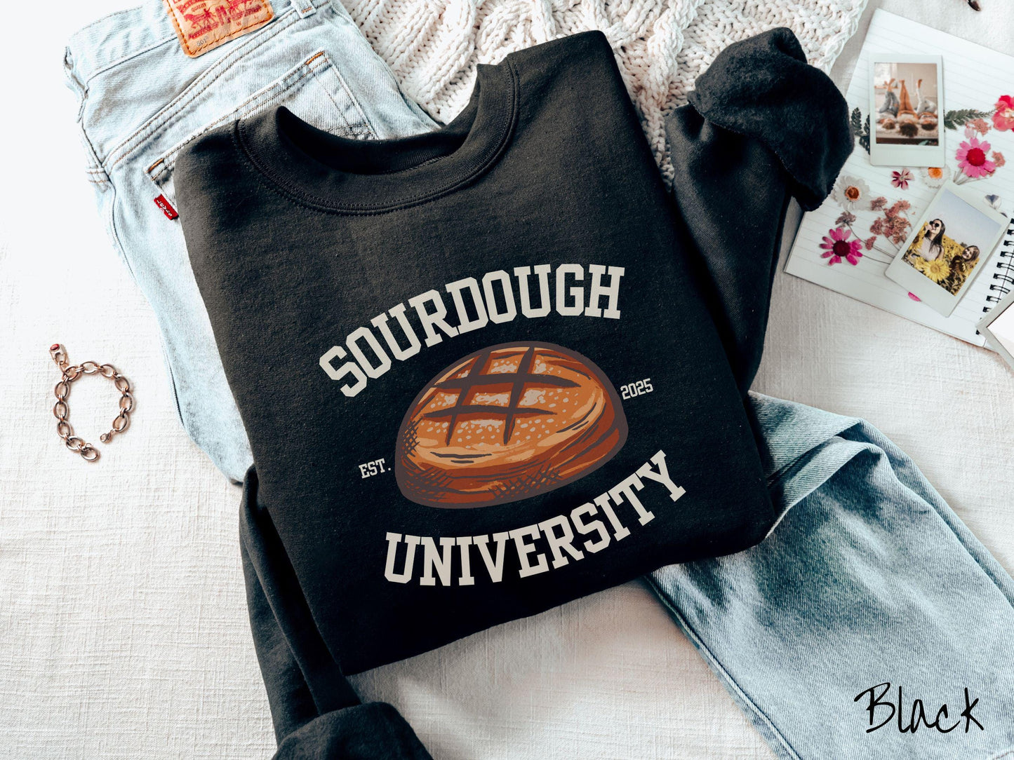 The Sourdough University Varsity Sweatshirt, Baked Goods Sweater, Fun Foodie Gift, Baker Pun Shirt, Sourdough Starter, Bread Maker College