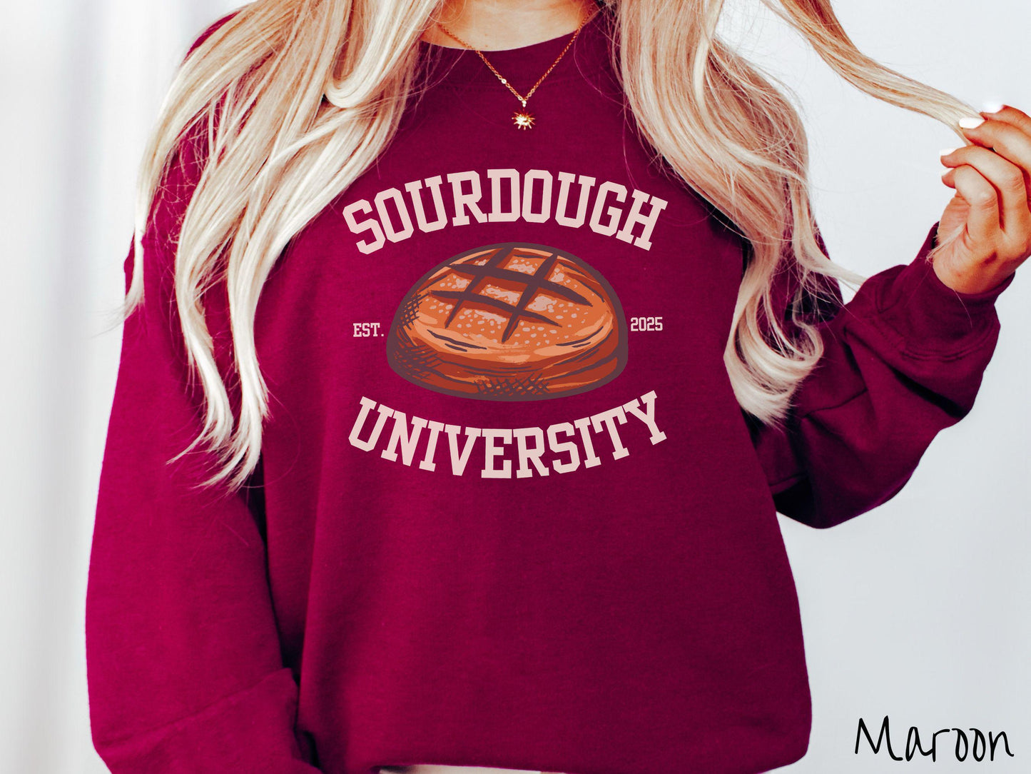 The Sourdough University Varsity Sweatshirt, Baked Goods Sweater, Fun Foodie Gift, Baker Pun Shirt, Sourdough Starter, Bread Maker College