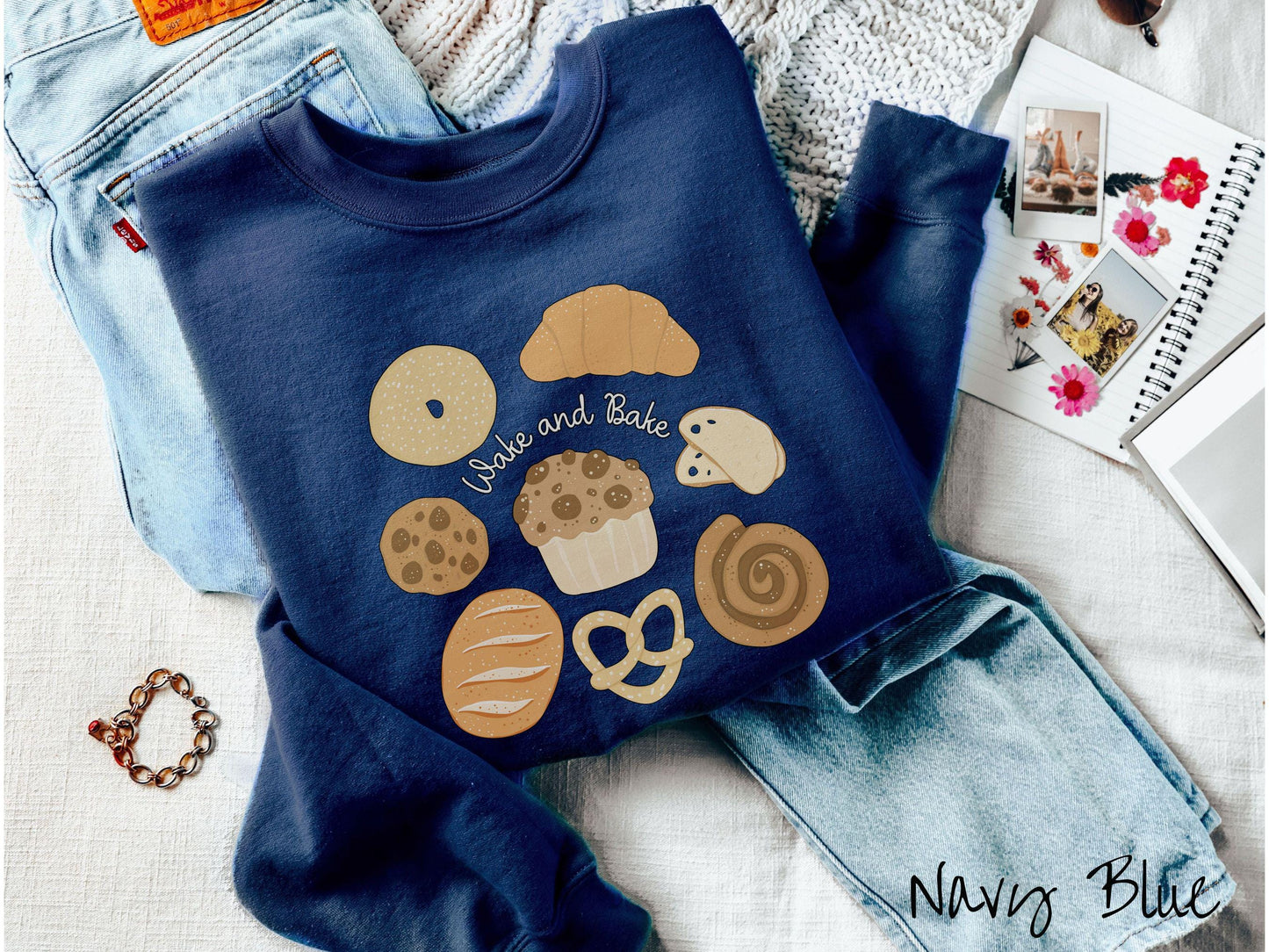 The Wake and Bake Sourdough Grid Sweatshirt, Baked Goods Sweater, Fun Foodie Gift, Baker Pun Shirt, Sourdough Starter, Bread Maker