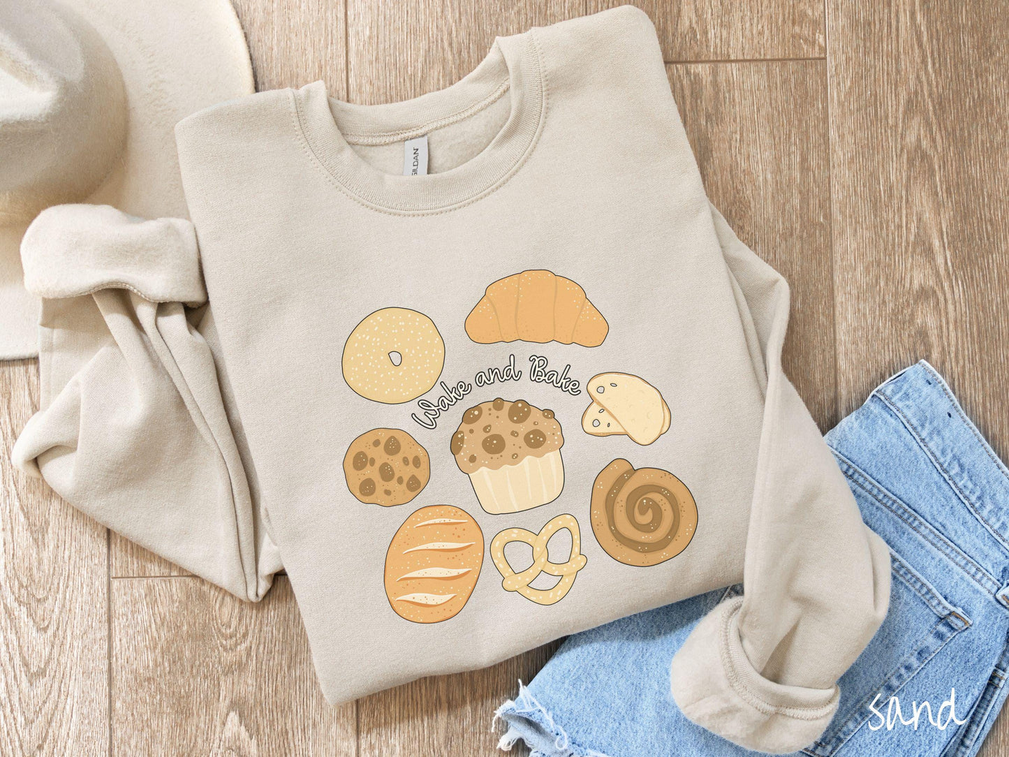 The Wake and Bake Sourdough Grid Sweatshirt, Baked Goods Sweater, Fun Foodie Gift, Baker Pun Shirt, Sourdough Starter, Bread Maker