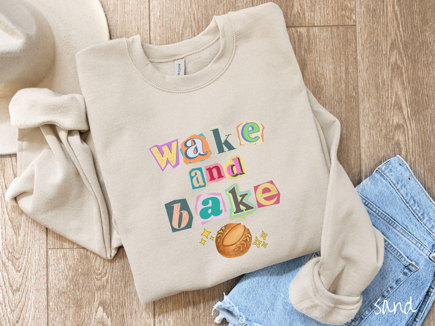 The Wake and Bake Sourdough Scrapbook Letters Sweatshirt, Baked Goods Sweater, Foodie Gift, Pun Shirt, Sourdough Starter, Magazine Cutout