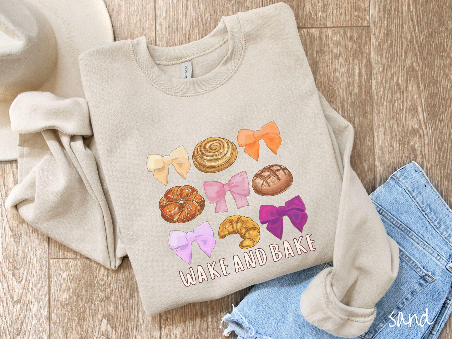 The Coquette Wake and Bake Sourdough Bow Grid Sweatshirt, Baked Goods Sweater, Fun Girly Foodie Gift, Pun Shirt, Sourdough Starter