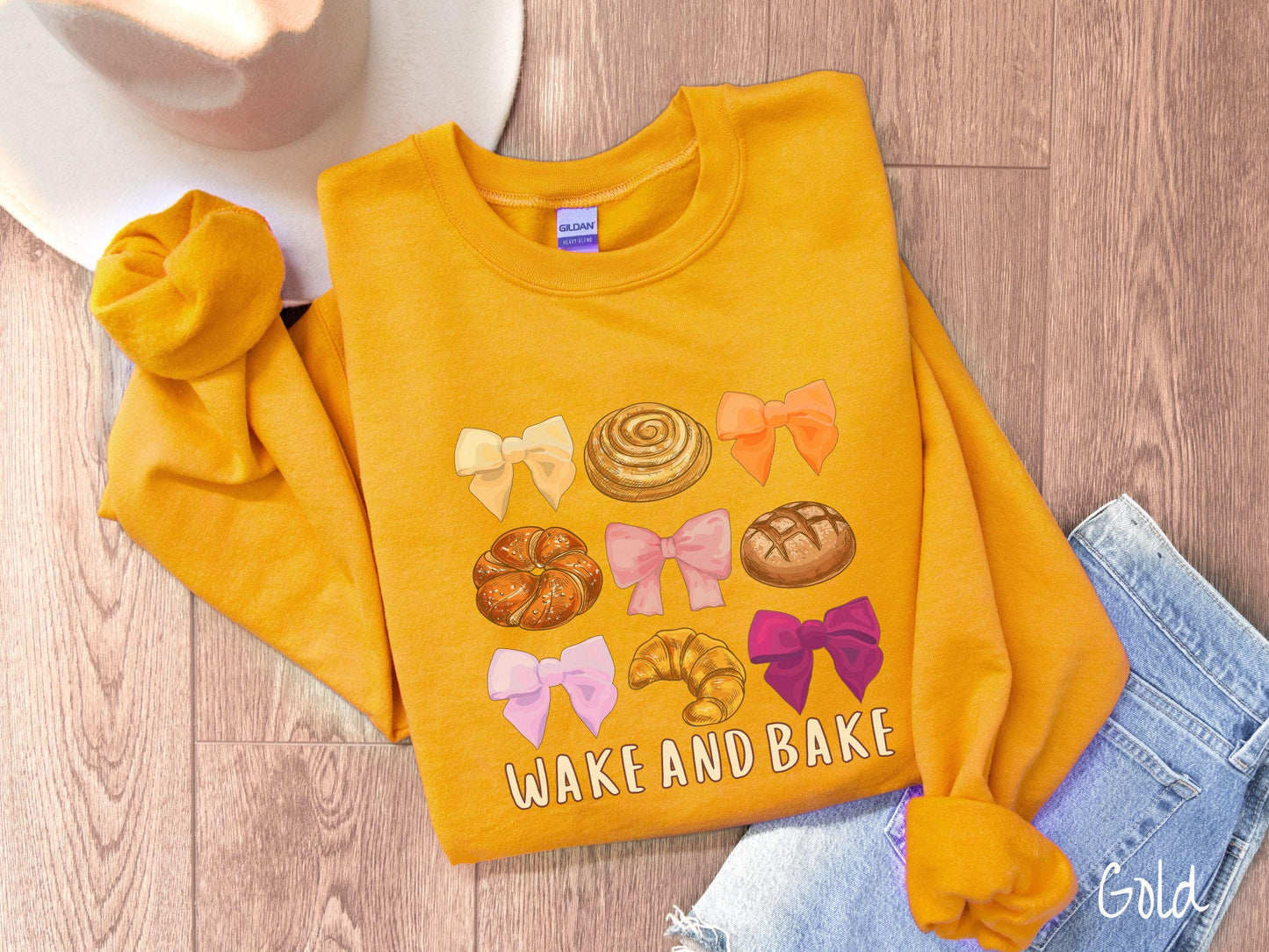 The Coquette Wake and Bake Sourdough Bow Grid Sweatshirt, Baked Goods Sweater, Fun Girly Foodie Gift, Pun Shirt, Sourdough Starter