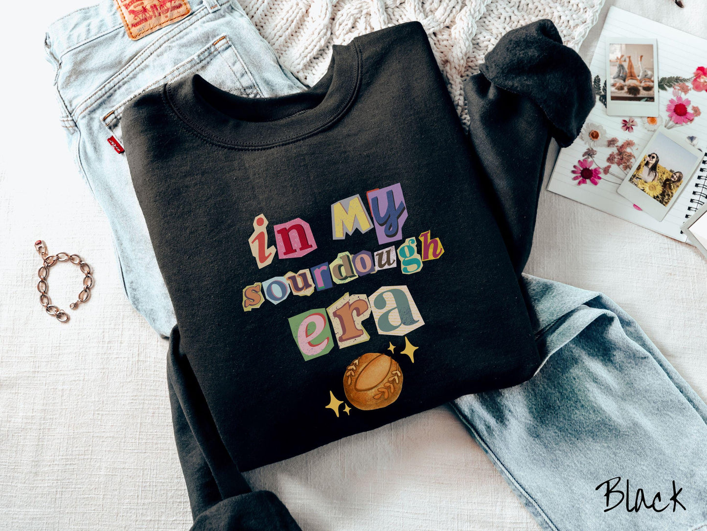 The In My Sourdough Era Scrapbook Letters Sweatshirt, Baked Goods Sweater, Foodie Gift, Pun Shirt, Sourdough Starter, Magazine Cutout