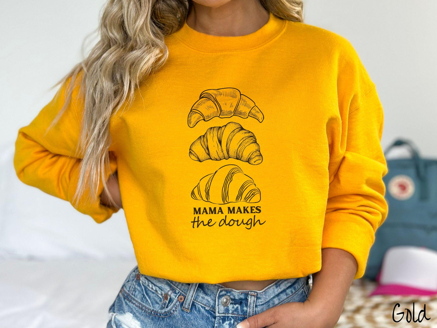 The Mama Makes The Dough Minimalistic Sweatshirt, Baked Goods Sweater, Fun Croissant Foodie Gift, Pun Shirt, Sourdough Starter