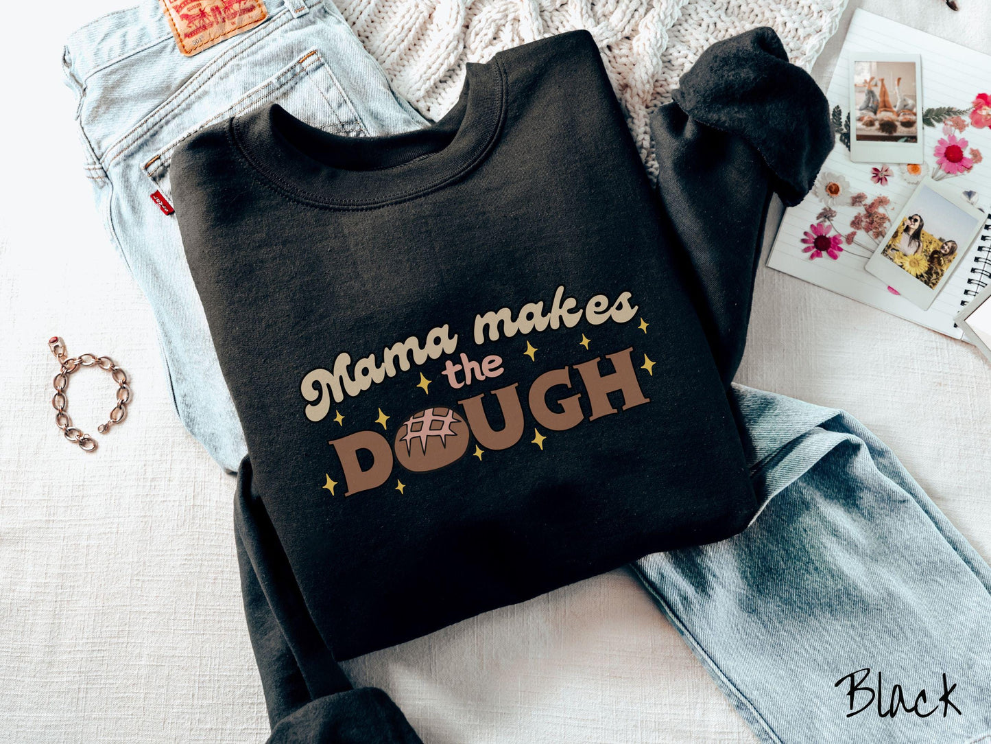 The Retro Mama Makes The Dough Sweatshirt, Baked Goods Sweater, Foodie Gift, Pun Shirt, Sourdough Starter, Sourdough Mom Pun