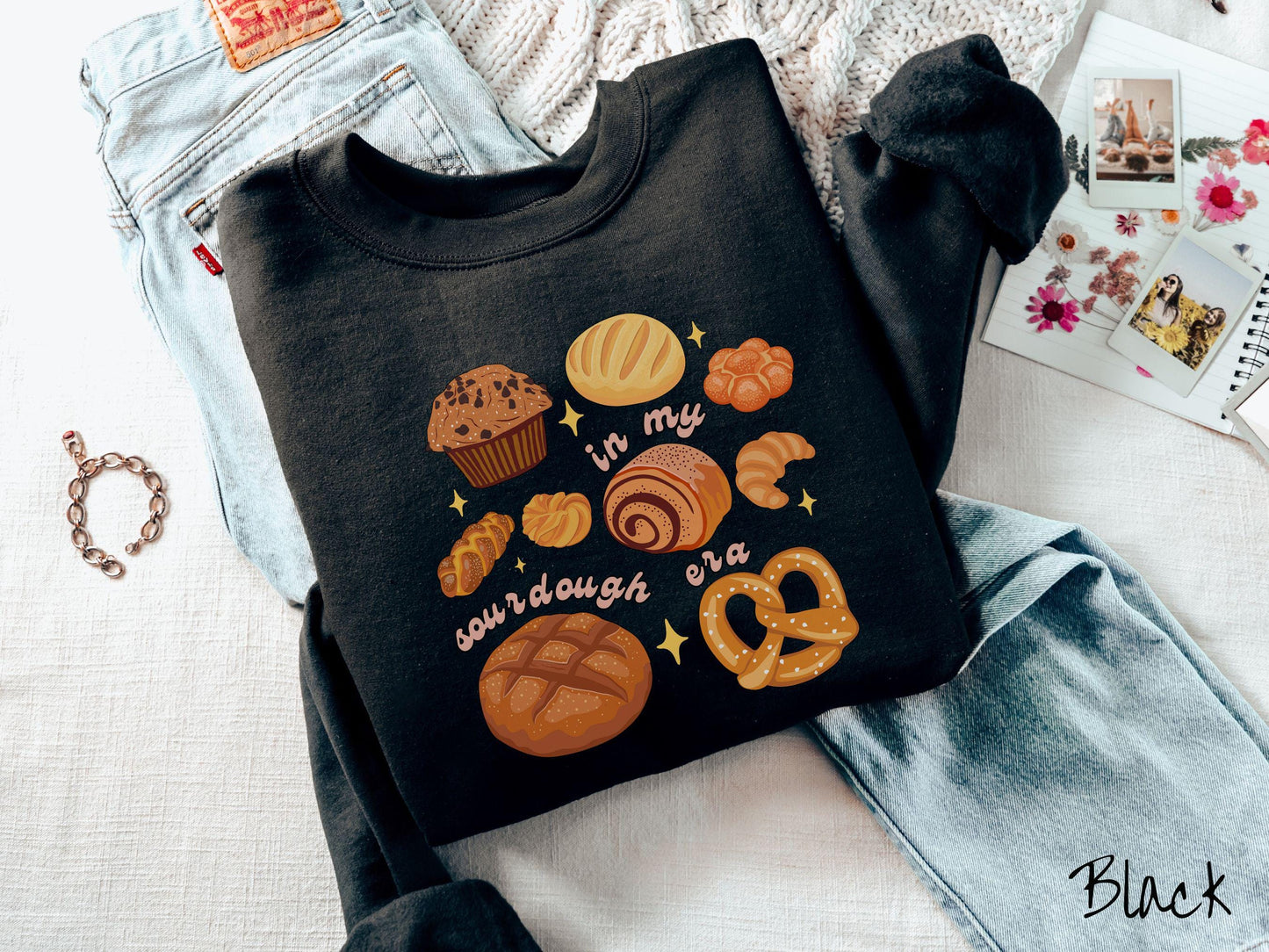 The In My Sourdough Era Grid Boho Sweatshirt, Baked Goods Sweater, Foodie Gift, Pun Shirt, Sourdough Starter, Sourdough Mom Pun