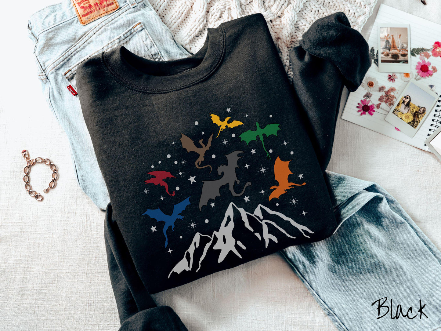 The Dragon Riders Mountain Sweatshirt, Fantasy Book Tee, Romantasy Gift T-Shirt, Bookish Dragon Tee, Fantasy World Tee