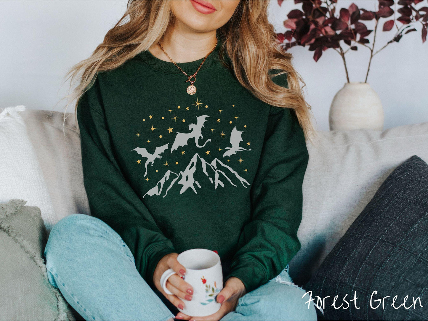 The Dragon Riders Mountain and Stars Sweatshirt, Fantasy Book Tee, Romantasy Gift T-Shirt, Bookish Dragon Tee, Fantasy World Tee