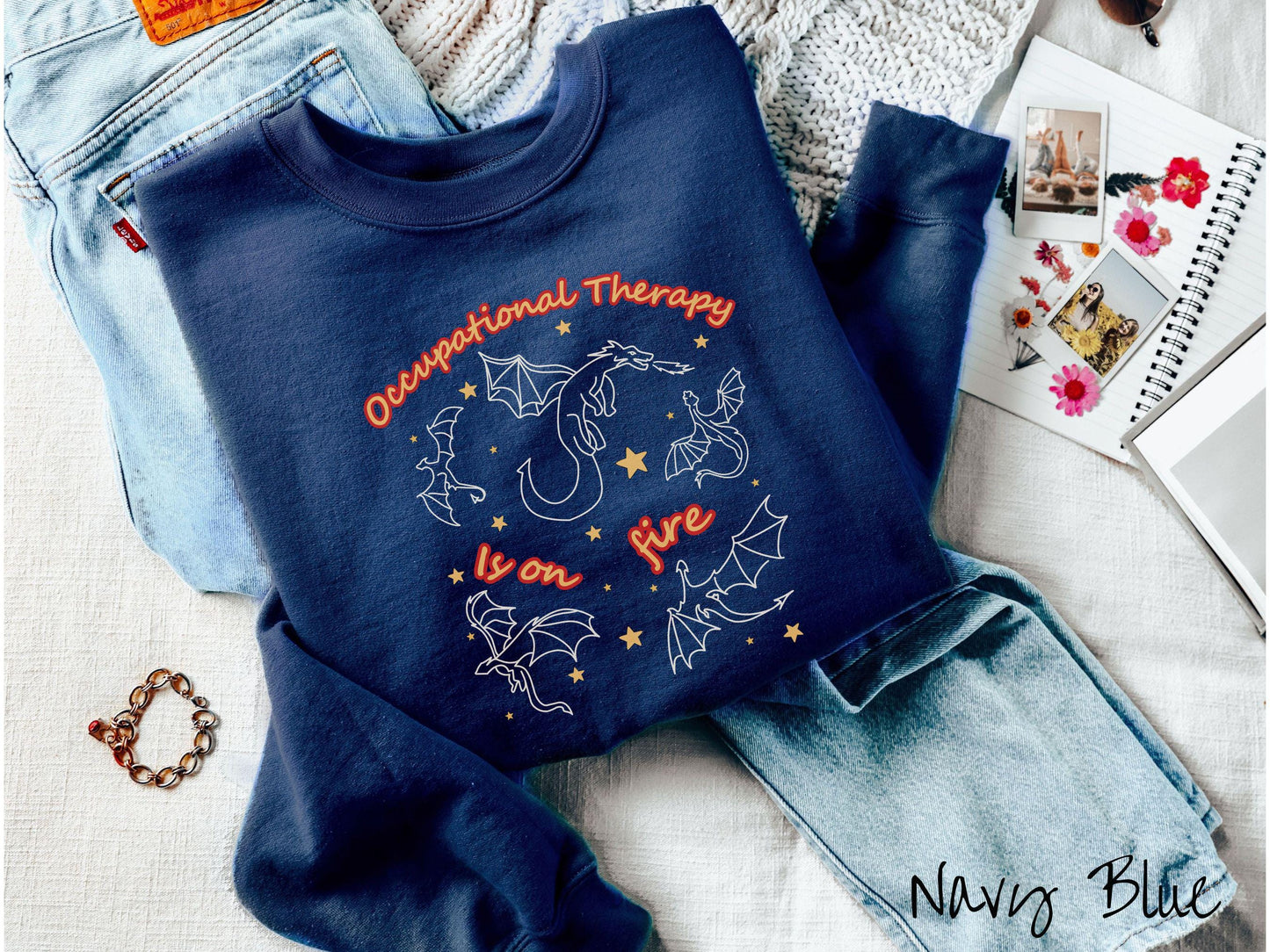 The Dragon Occupational Therapy Is On Fire Sweatshirt, Fantasy Book Tee, Romantasy Gift T-Shirt, Bookish Dragon Tee, OT Fantasy
