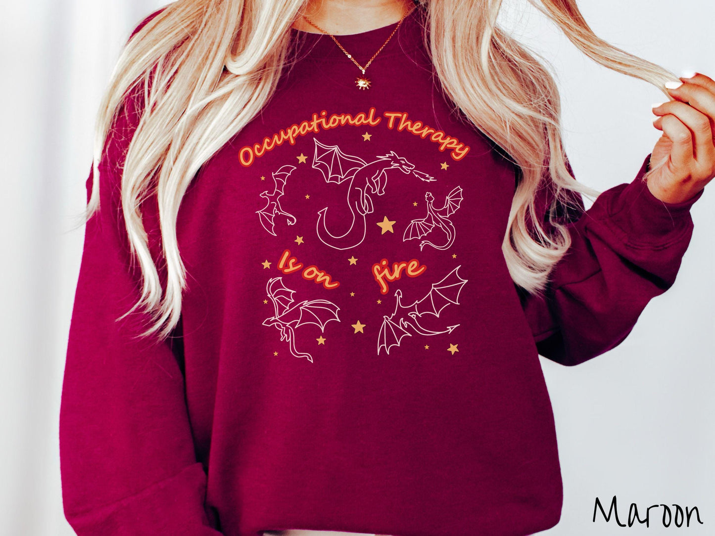 The Dragon Occupational Therapy Is On Fire Sweatshirt, Fantasy Book Tee, Romantasy Gift T-Shirt, Bookish Dragon Tee, OT Fantasy