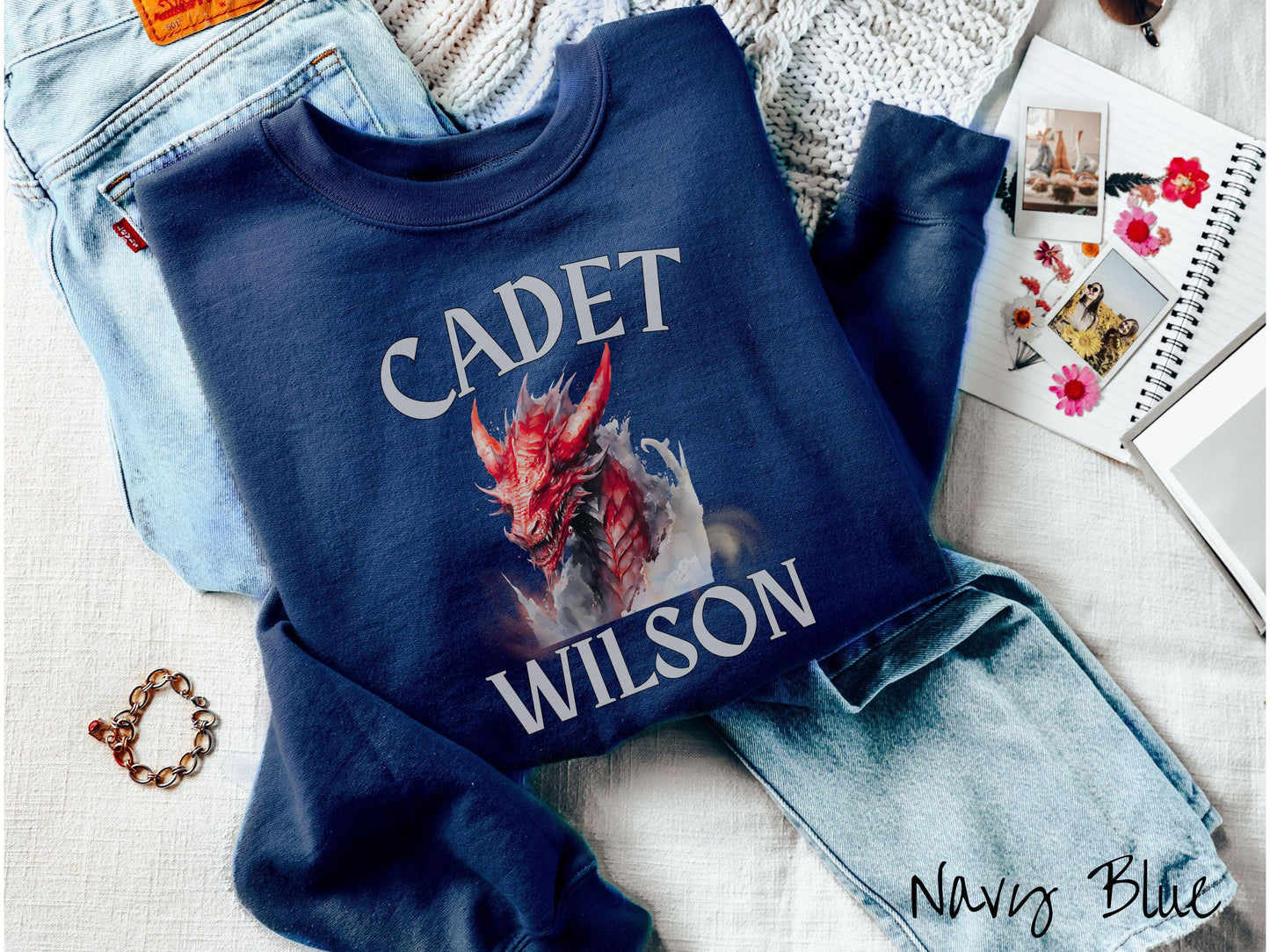 The Custom Dragon Head Cadets Sweatshirt, Personalized Fantasy Book Tee, Romantasy Gift T-Shirt, Bookish Dragon Tee, Bachelorette