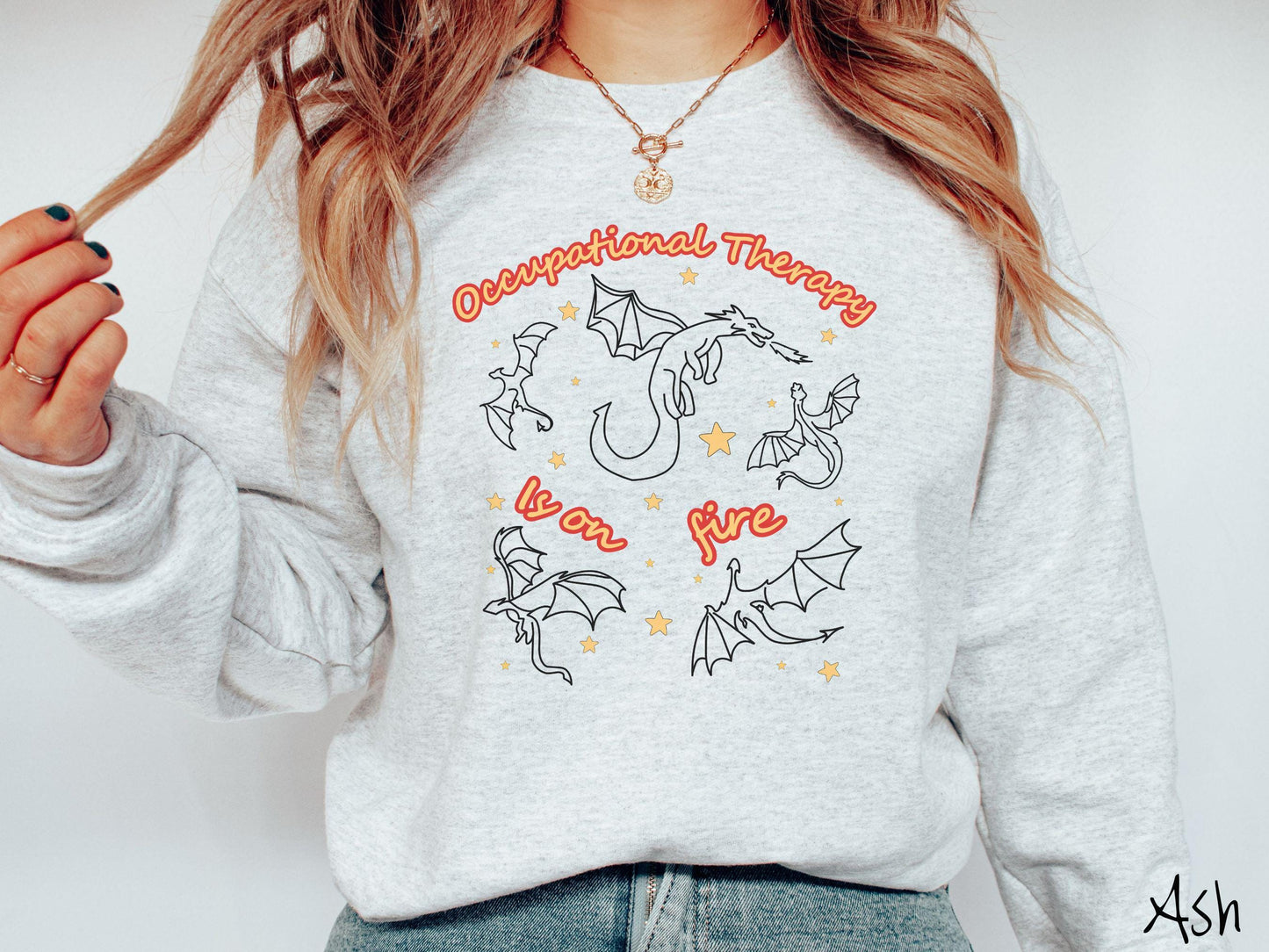 The Dragon Occupational Therapy Is On Fire Sweatshirt, Fantasy Book Tee, Romantasy Gift T-Shirt, Bookish Dragon Tee, OT Fantasy
