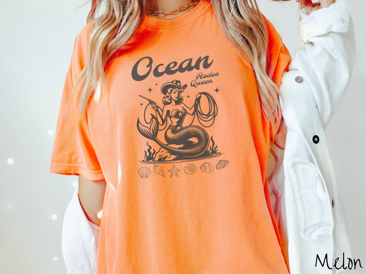 The Vintage Ocean Rodeo Queen Comfort Colors Shirt, Cowboy Mermaid Tee, Nautical Tee-Shirt, Western Nautical Shirt