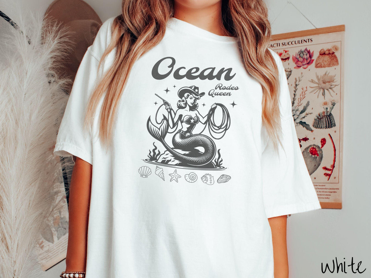 The Vintage Ocean Rodeo Queen Comfort Colors Shirt, Cowboy Mermaid Tee, Nautical Tee-Shirt, Western Nautical Shirt